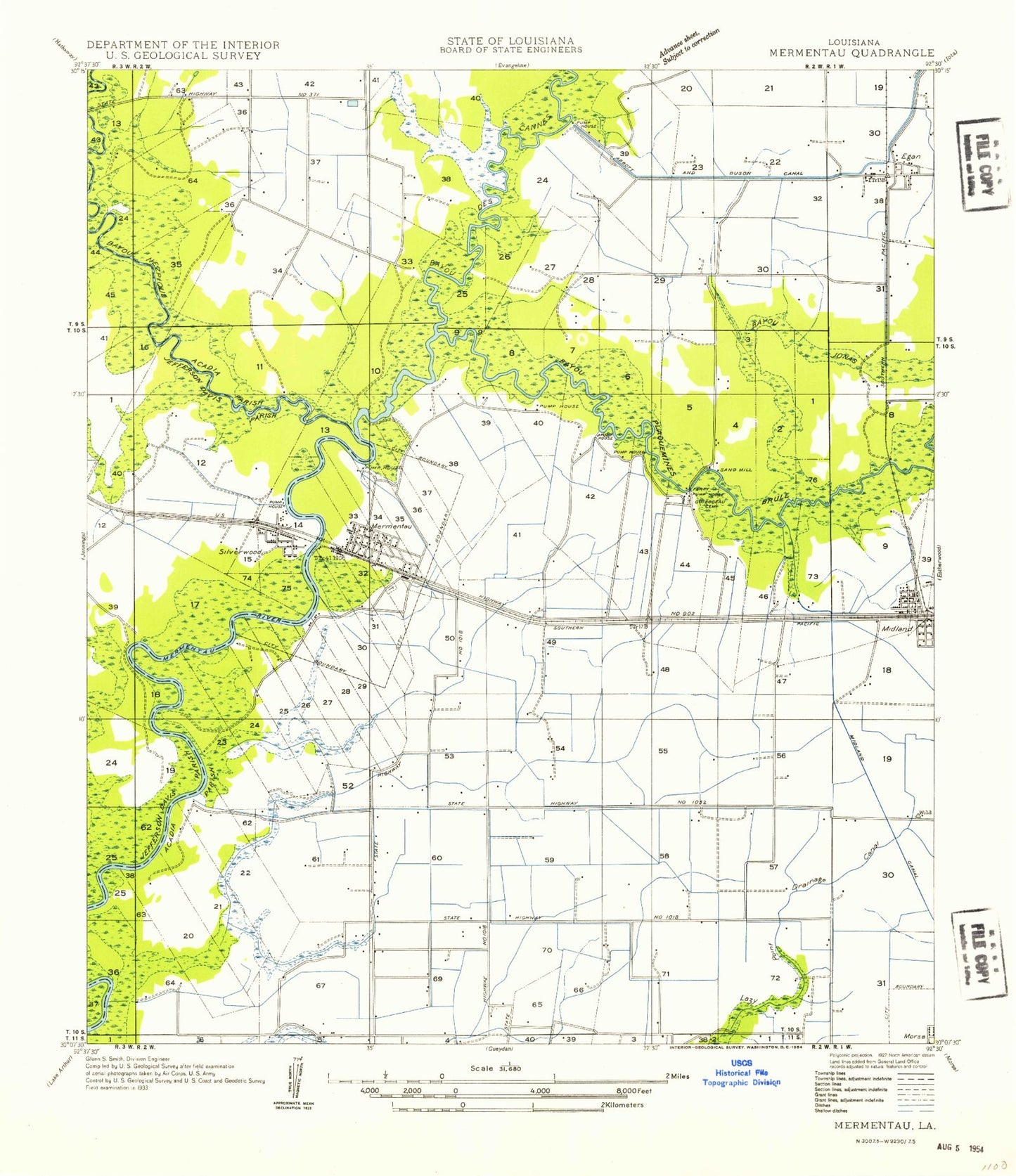 Classic USGS Mermentau Louisiana 7.5'x7.5' Topo Map Image