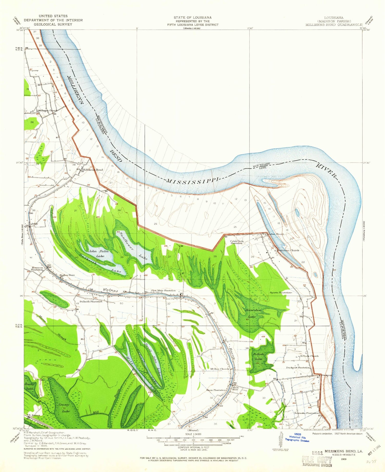Classic USGS Ashly Louisiana 7.5'x7.5' Topo Map Image