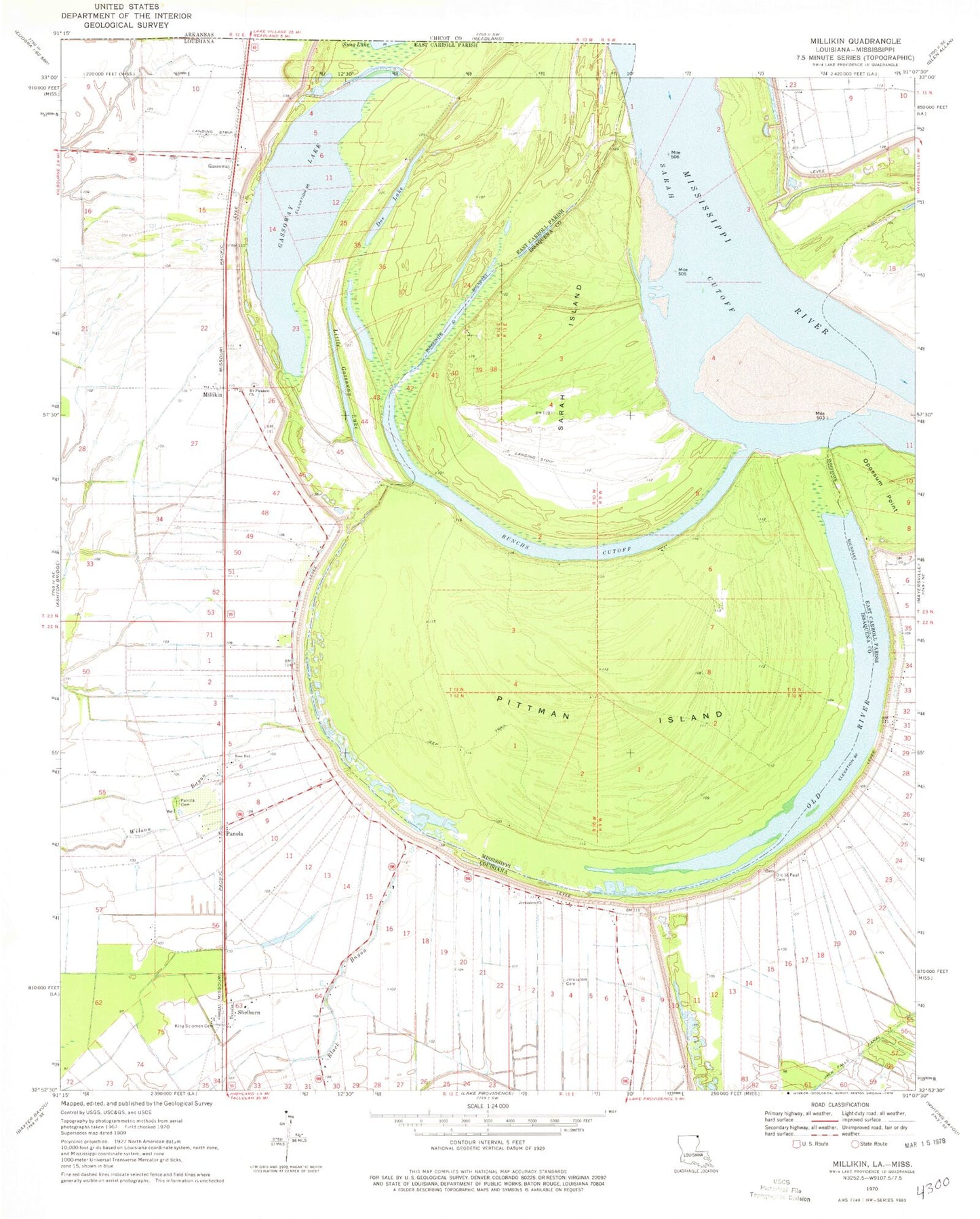 Classic USGS Millikin Louisiana 7.5'x7.5' Topo Map Image