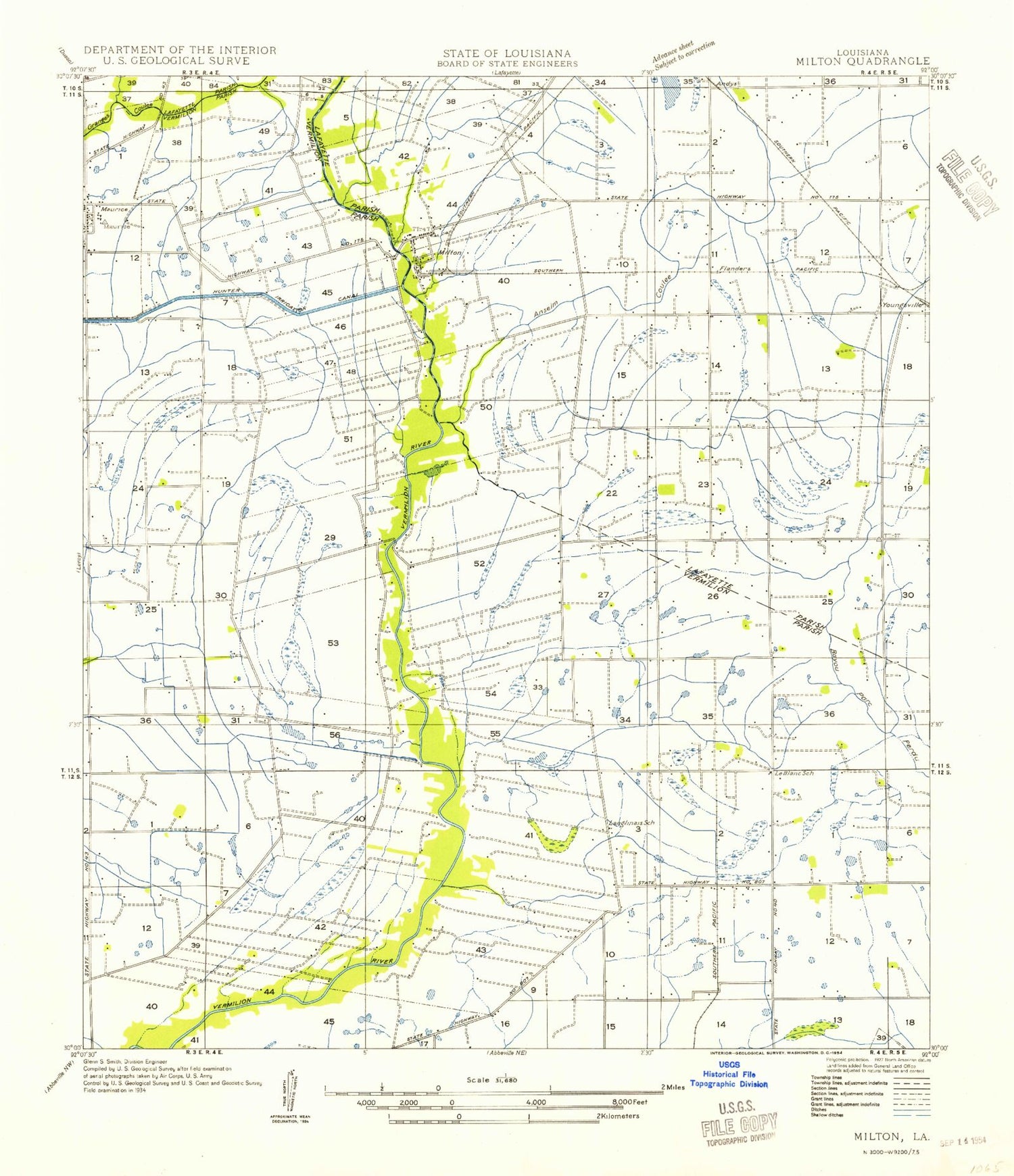Classic USGS Milton Louisiana 7.5'x7.5' Topo Map Image