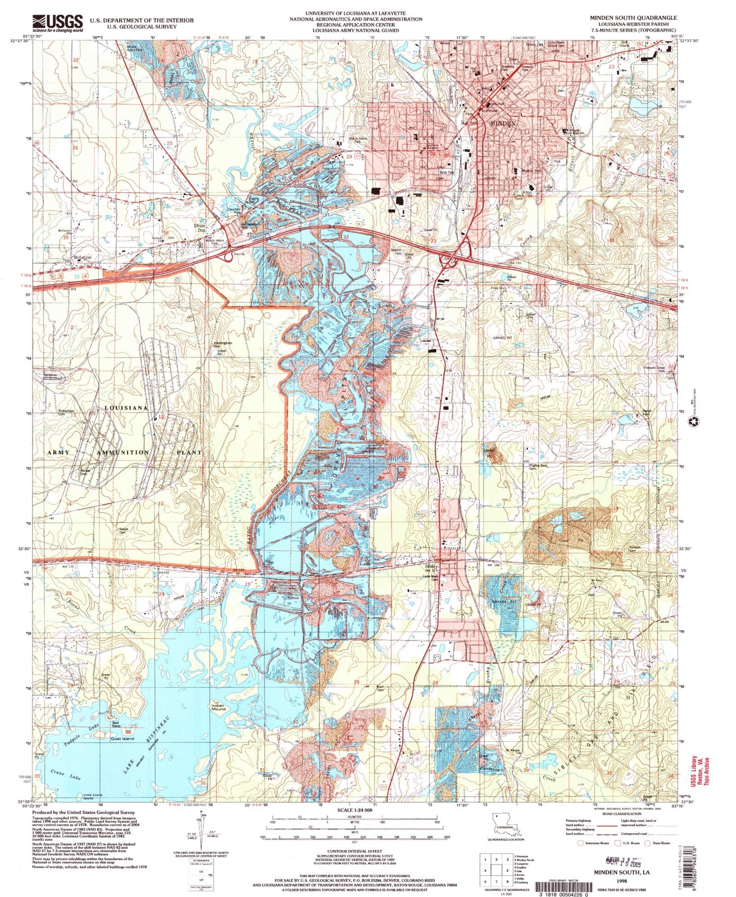 Classic USGS Minden South Louisiana 7.5'x7.5' Topo Map Image