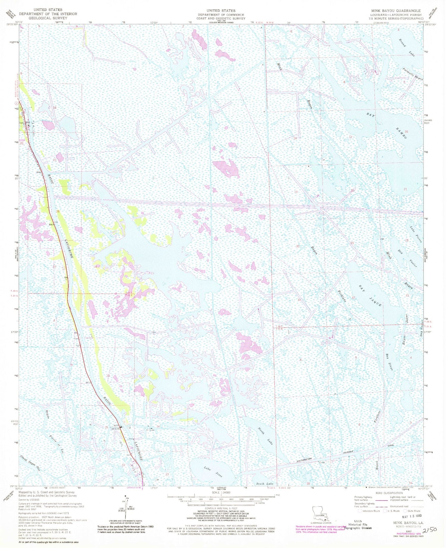 Classic USGS Mink Bayou Louisiana 7.5'x7.5' Topo Map Image