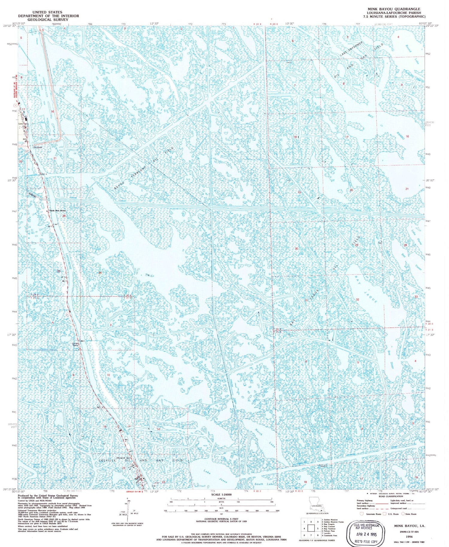 Classic USGS Mink Bayou Louisiana 7.5'x7.5' Topo Map Image