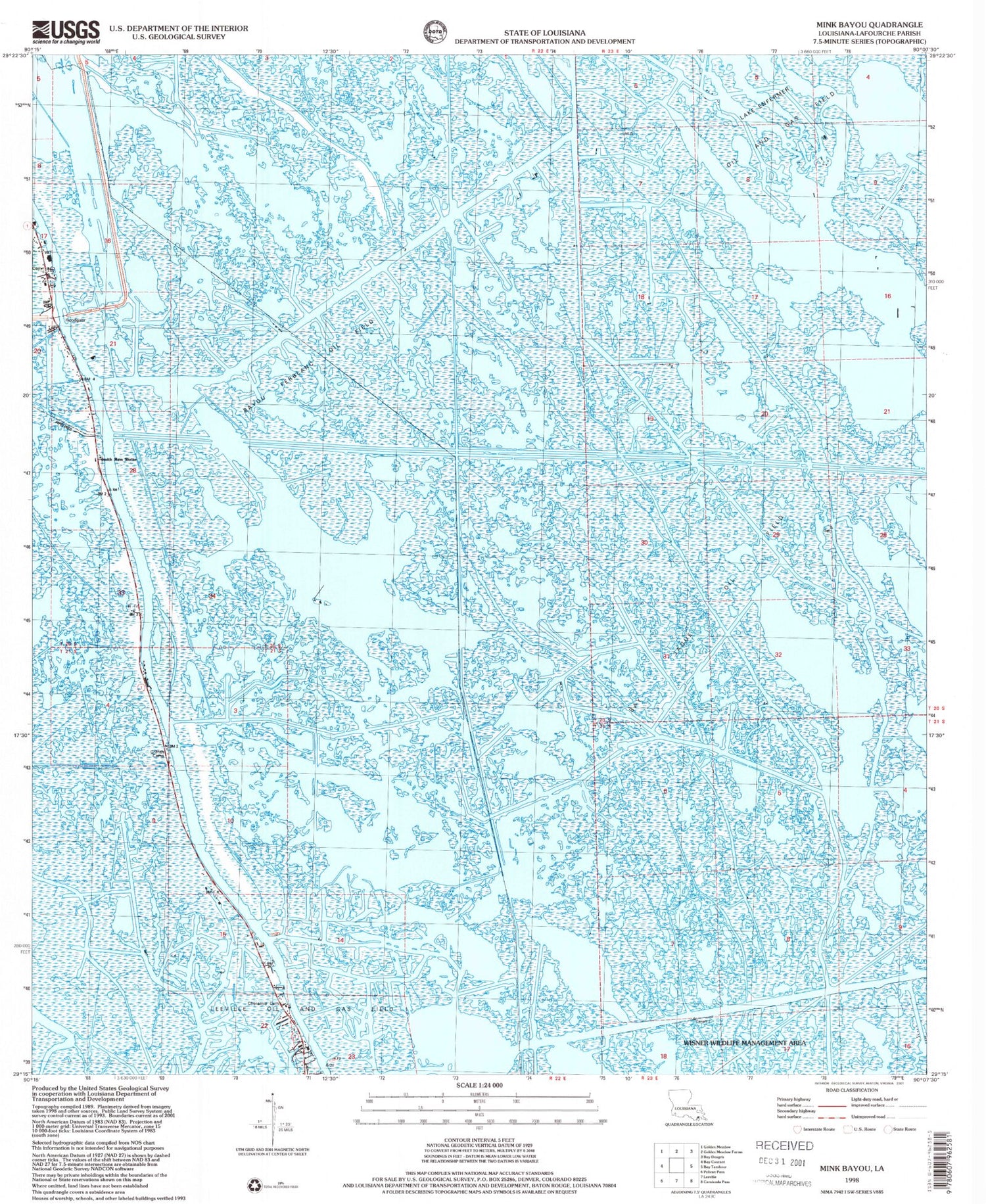 Classic USGS Mink Bayou Louisiana 7.5'x7.5' Topo Map Image