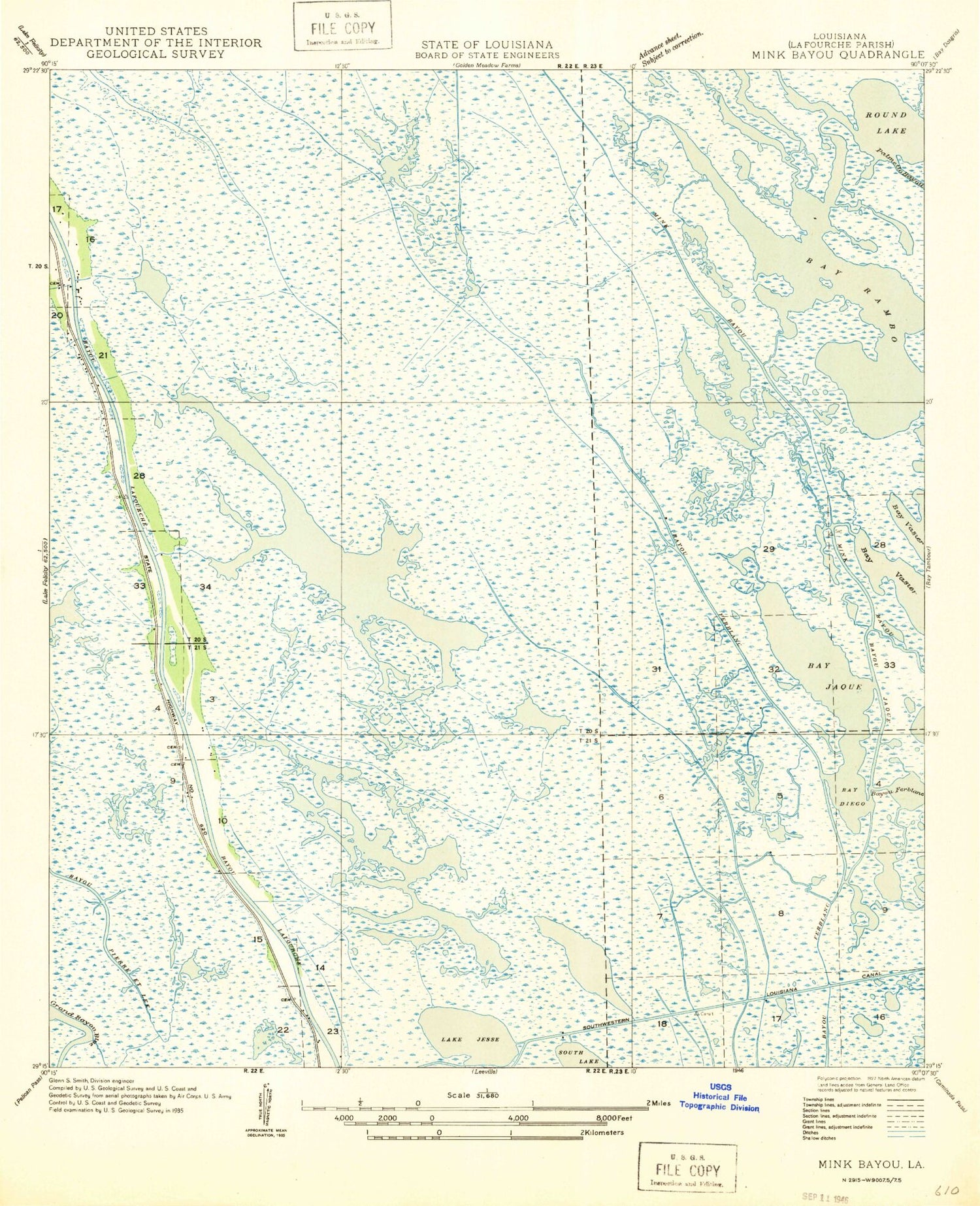 Classic USGS Mink Bayou Louisiana 7.5'x7.5' Topo Map Image