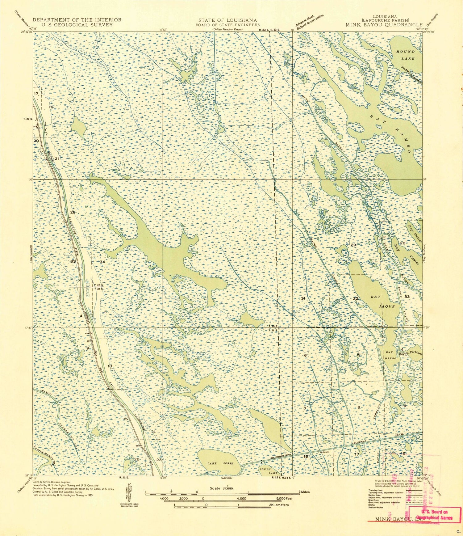 Classic USGS Mink Bayou Louisiana 7.5'x7.5' Topo Map Image