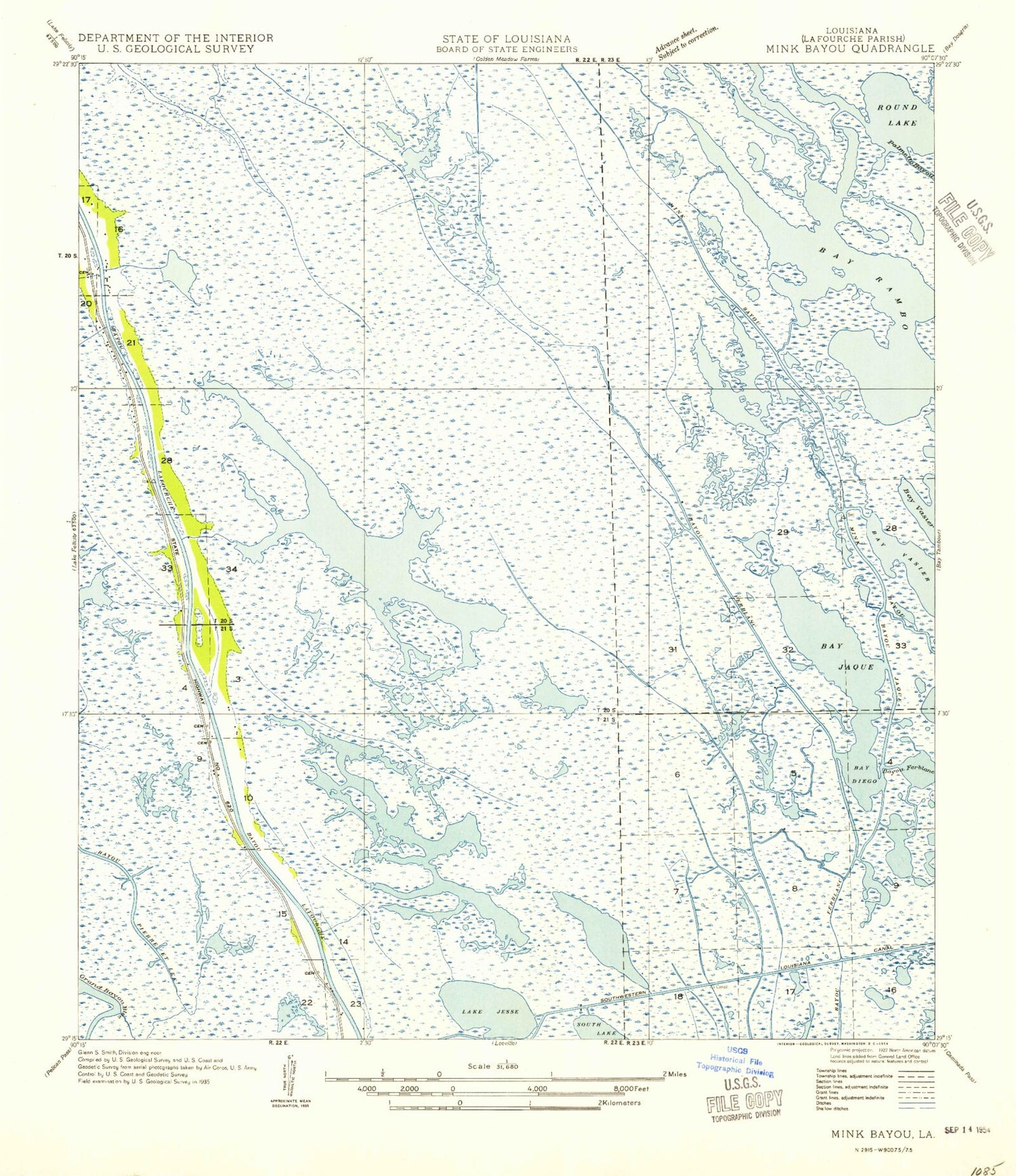 Classic USGS Mink Bayou Louisiana 7.5'x7.5' Topo Map Image
