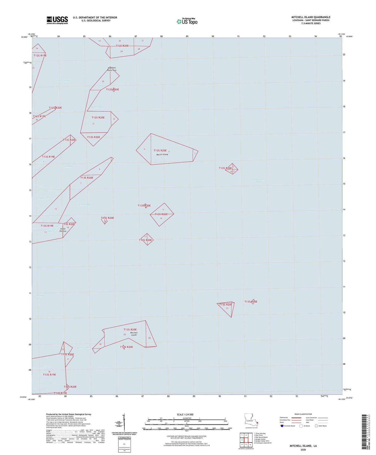 Mitchell Island Louisiana US Topo Map Image