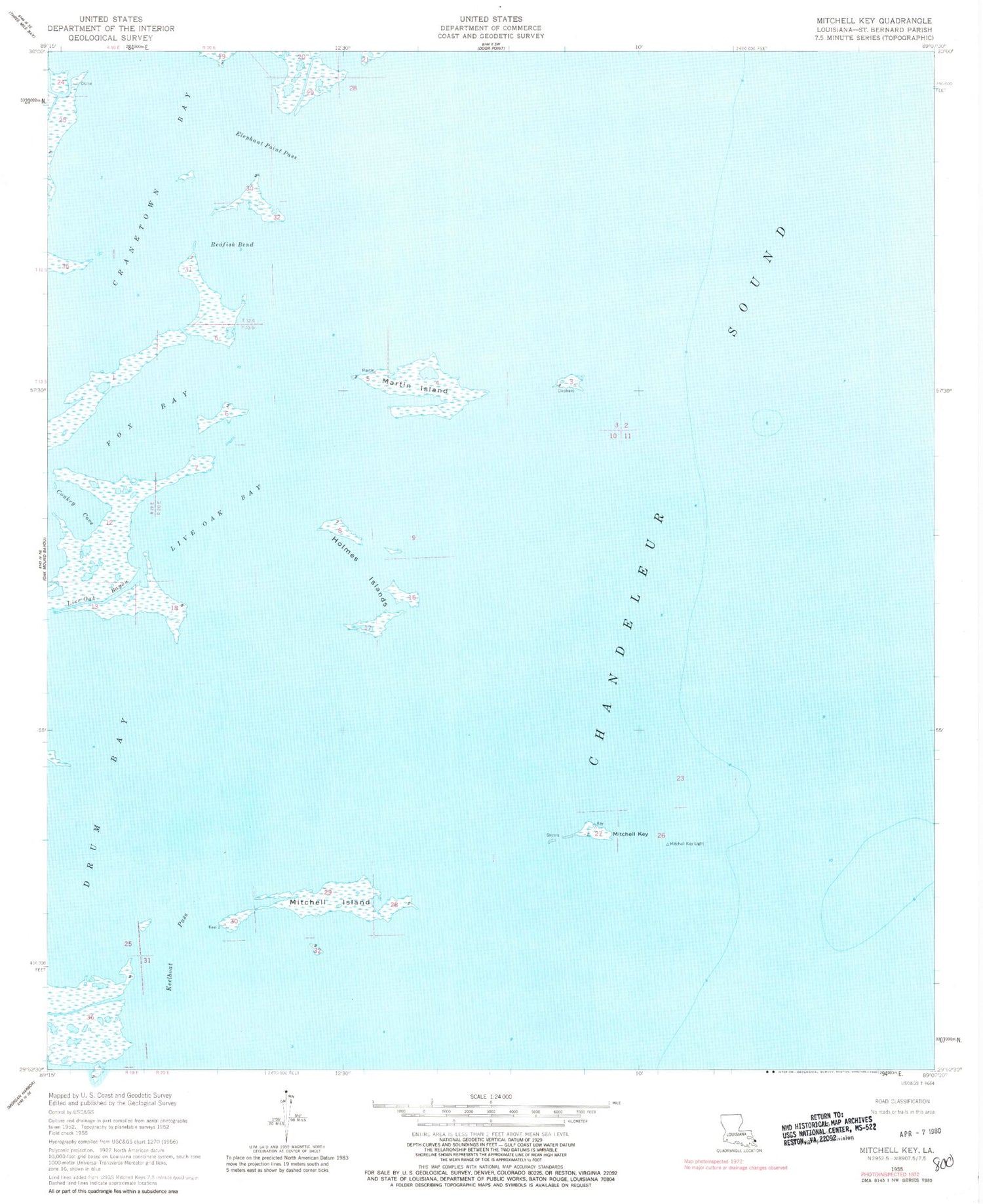 Classic USGS Mitchell Island Louisiana 7.5'x7.5' Topo Map Image