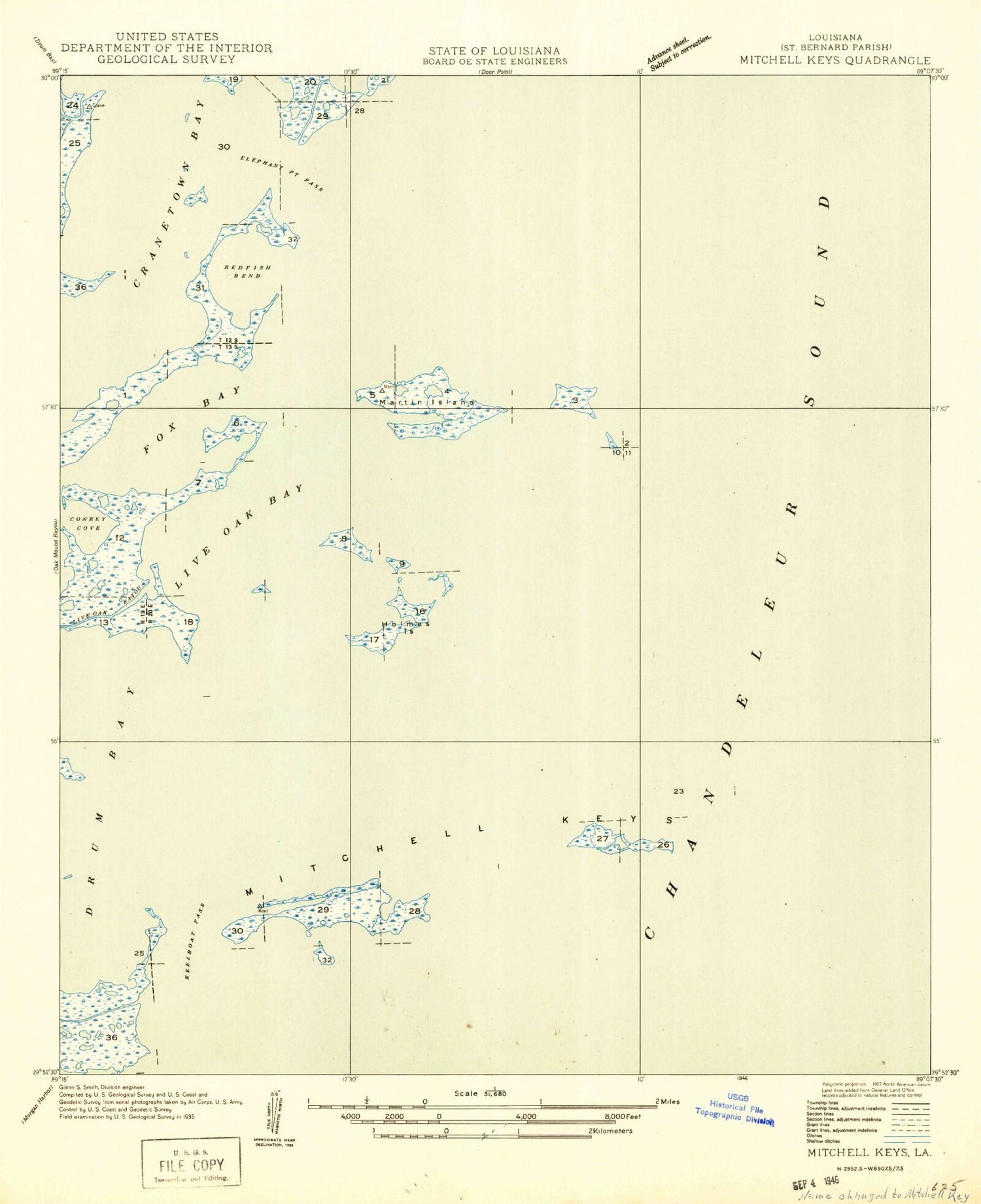 Classic USGS Mitchell Island Louisiana 7.5'x7.5' Topo Map Image