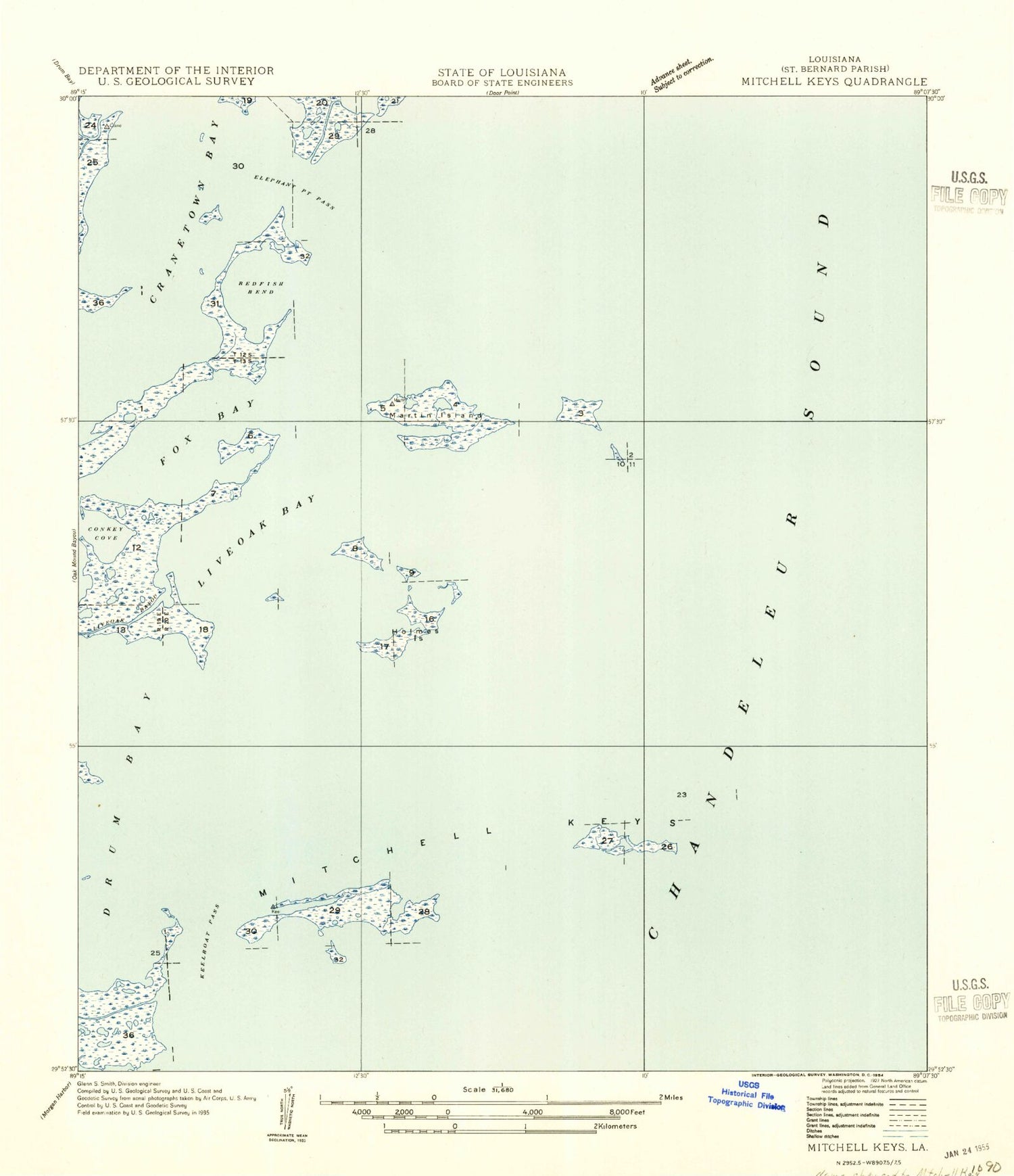 Classic USGS Mitchell Island Louisiana 7.5'x7.5' Topo Map Image