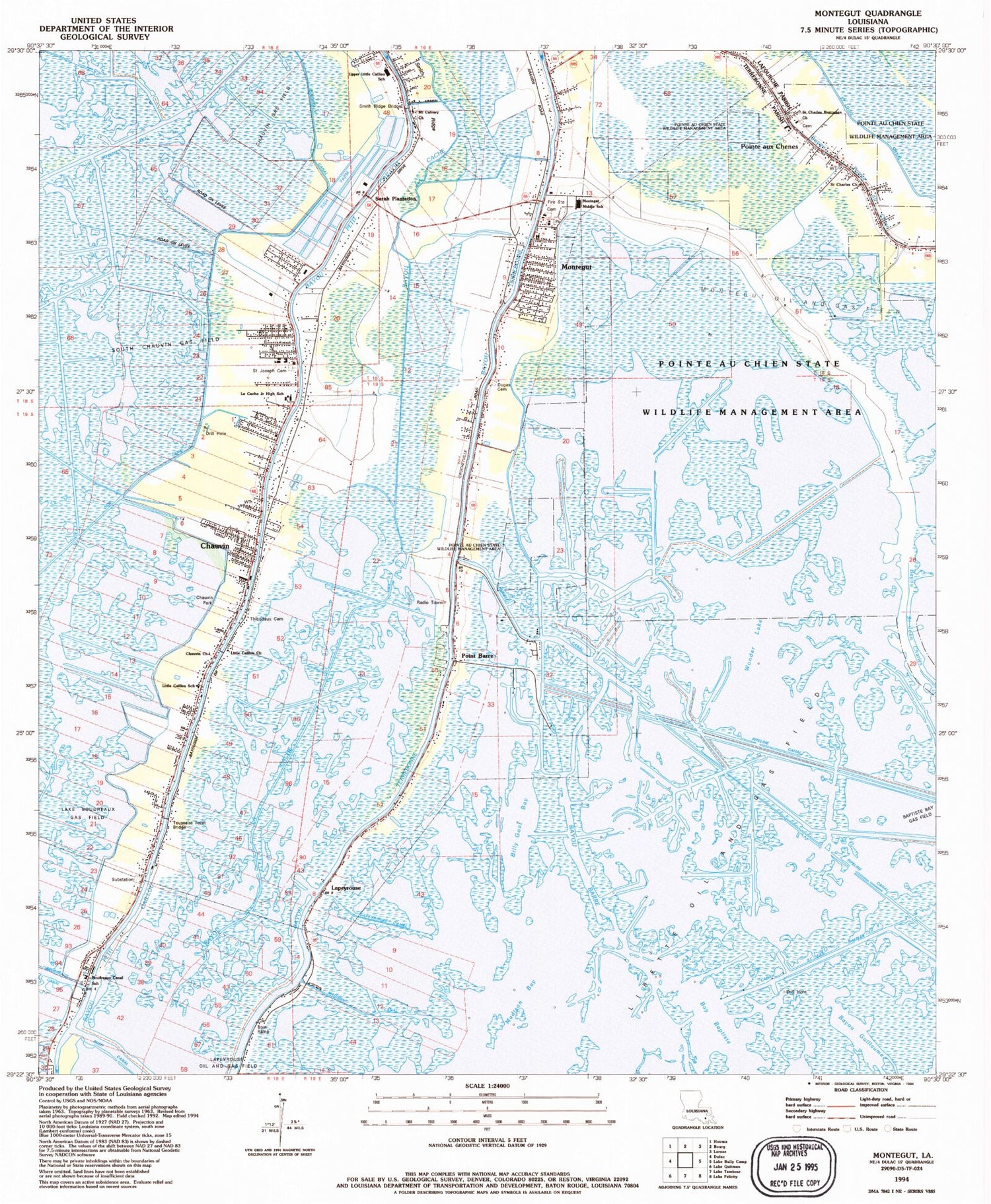 Classic USGS Montegut Louisiana 7.5'x7.5' Topo Map Image