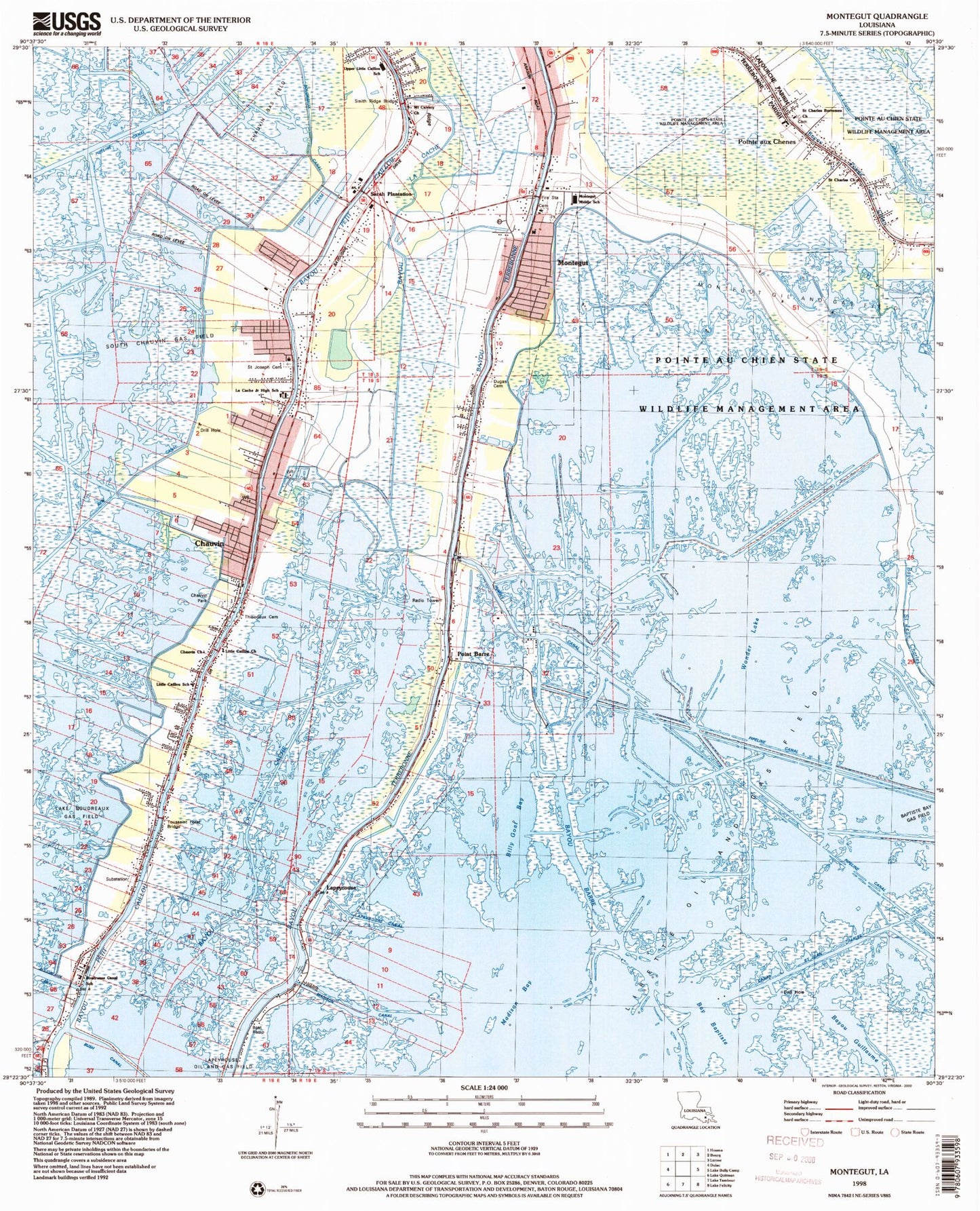 Classic USGS Montegut Louisiana 7.5'x7.5' Topo Map Image