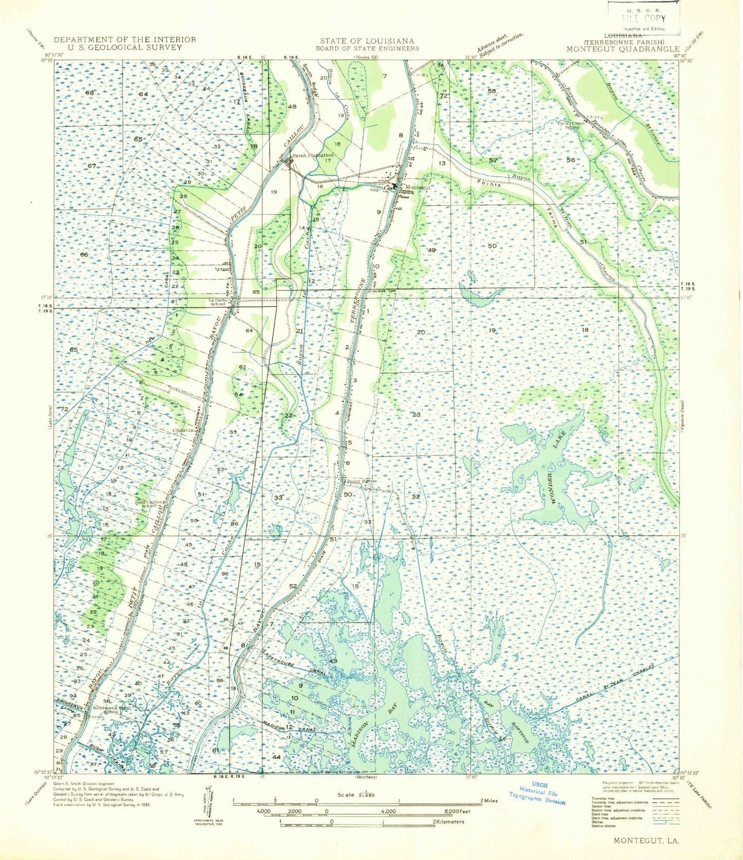 Classic USGS Montegut Louisiana 7.5'x7.5' Topo Map Image