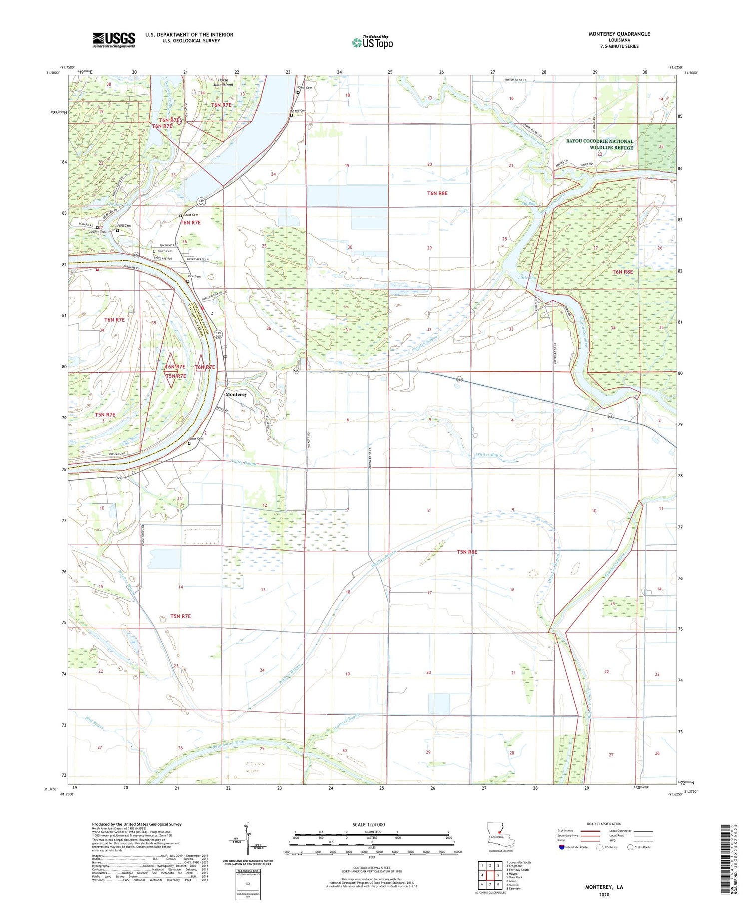 Monterey Louisiana US Topo Map Image