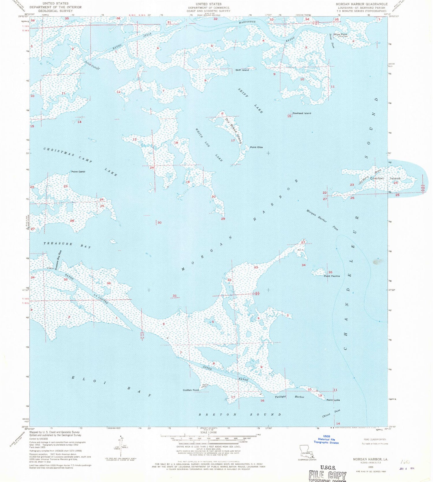 Classic USGS Morgan Harbor Louisiana 7.5'x7.5' Topo Map Image