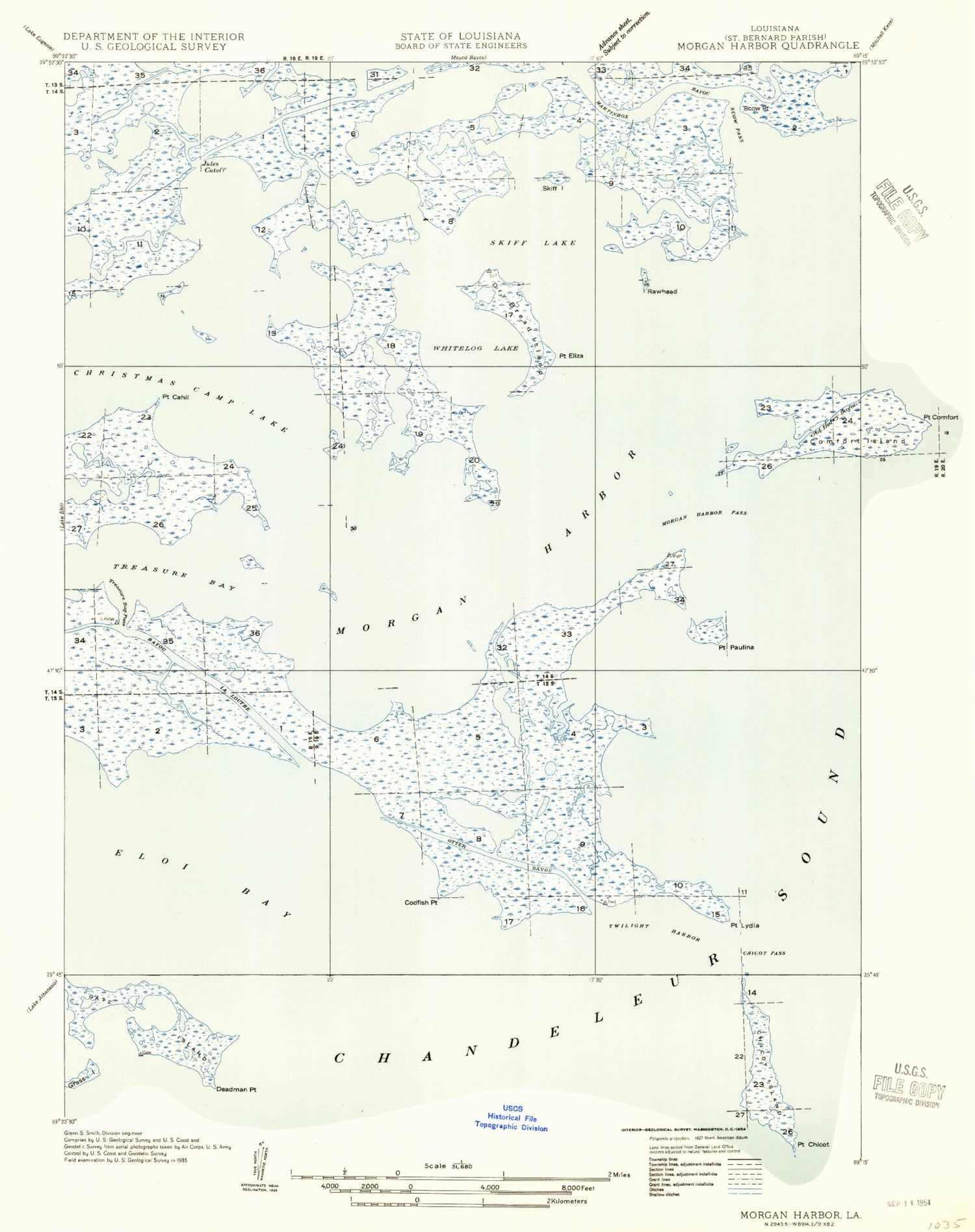 Classic USGS Morgan Harbor Louisiana 7.5'x7.5' Topo Map Image