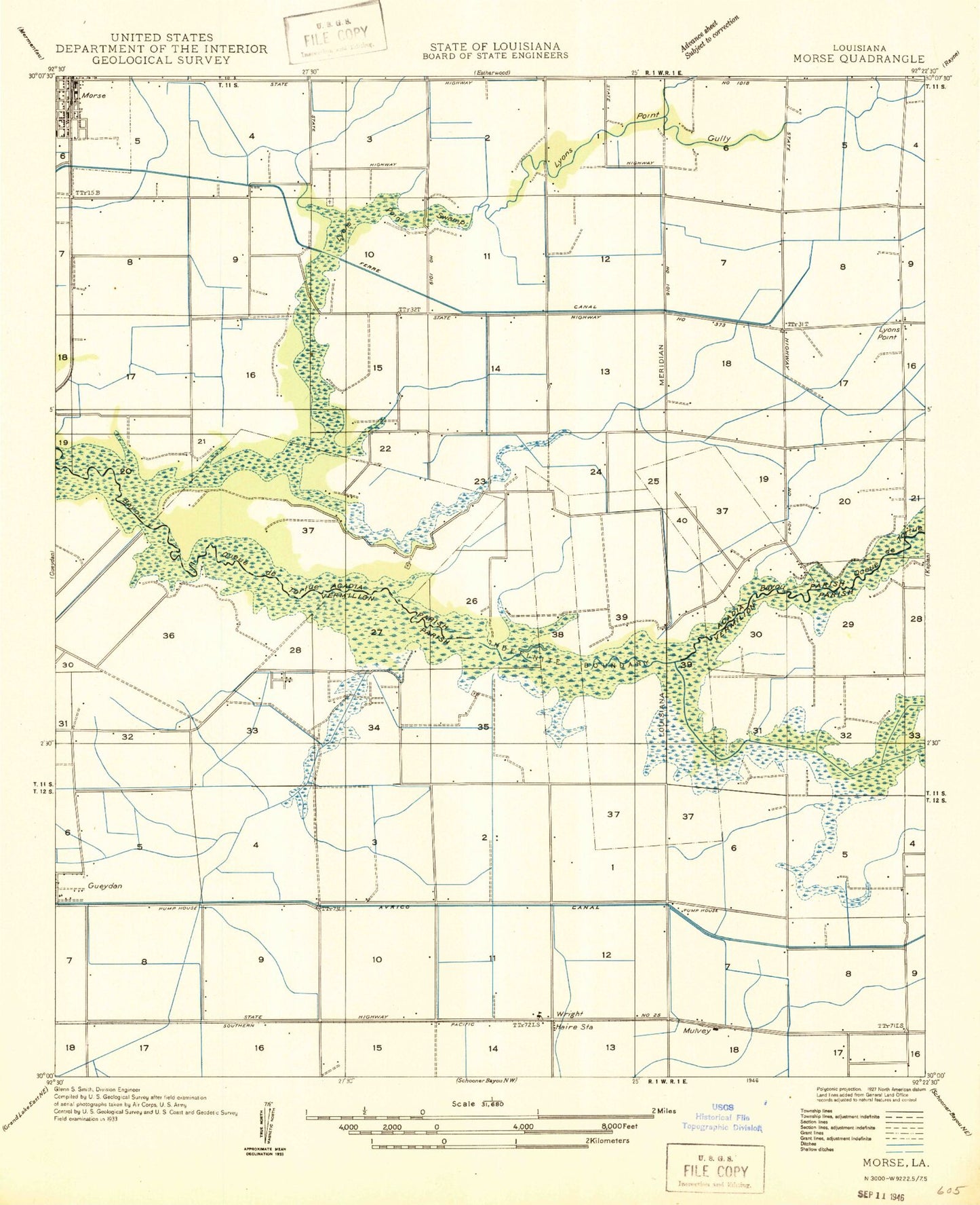 Classic USGS Wright Louisiana 7.5'x7.5' Topo Map Image
