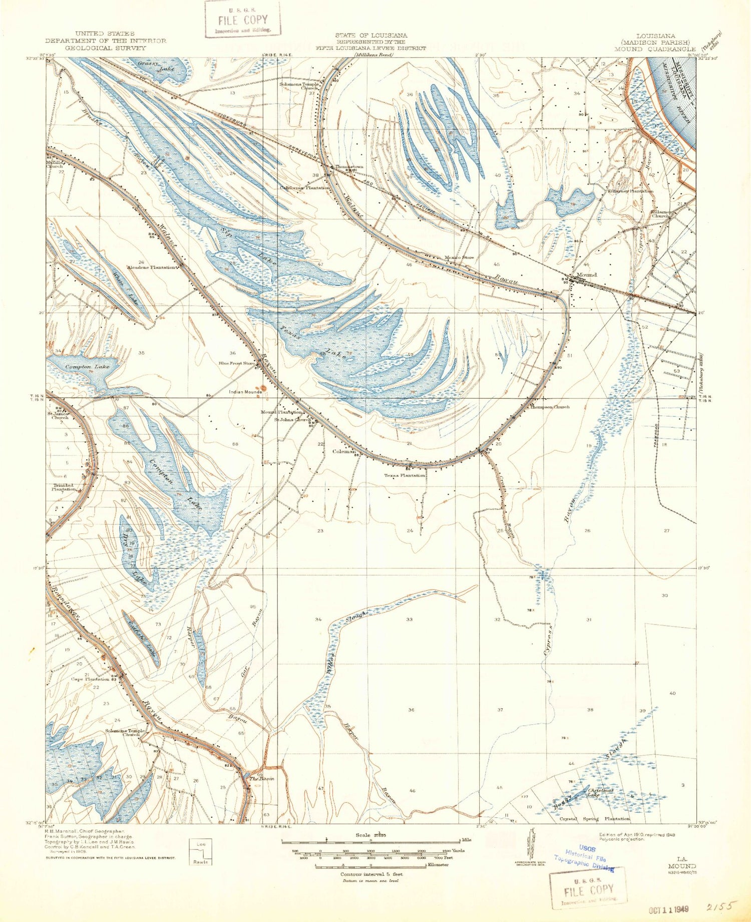 Classic USGS Mound Louisiana 7.5'x7.5' Topo Map Image