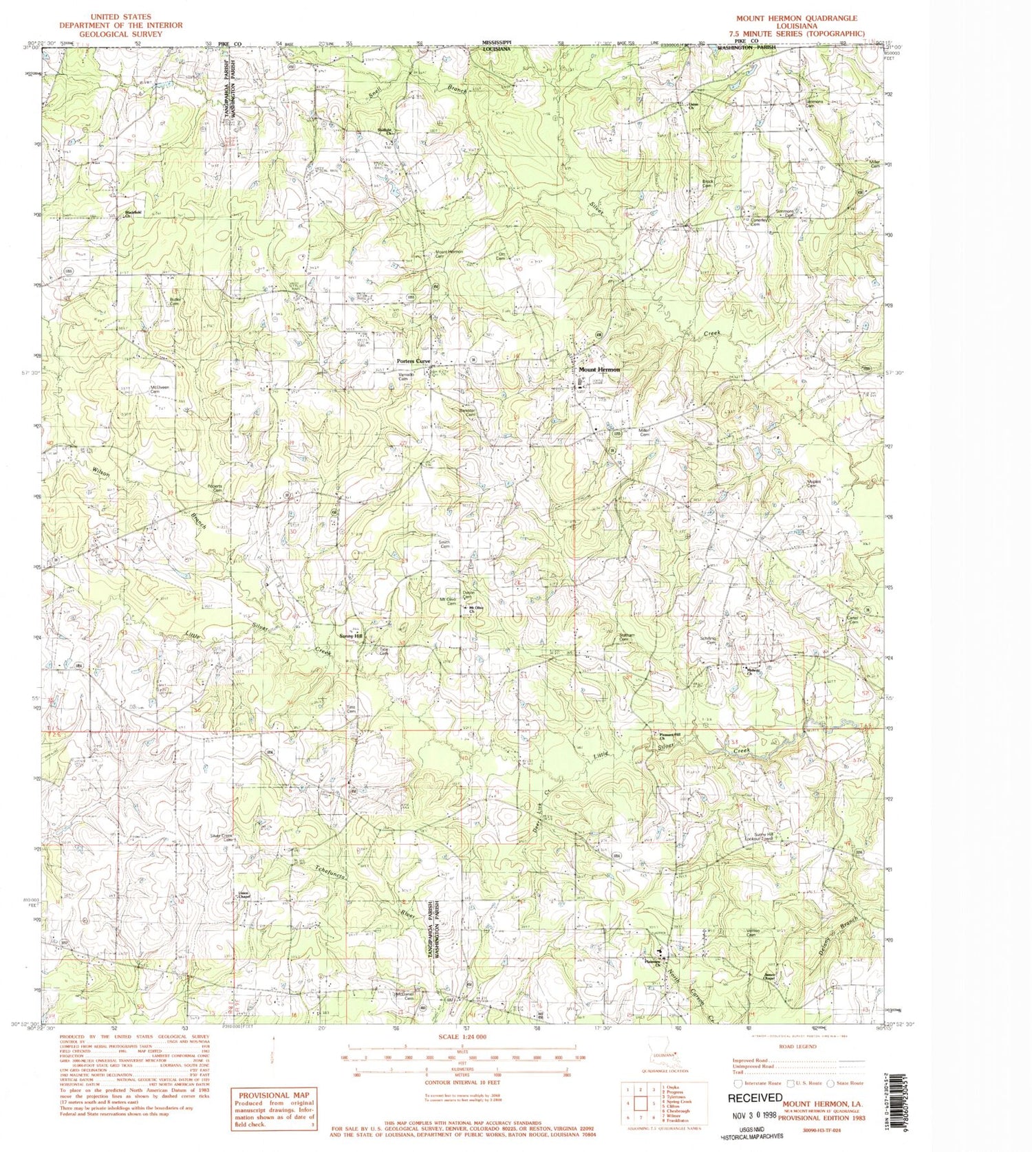 Classic USGS Mount Hermon Louisiana 7.5'x7.5' Topo Map Image