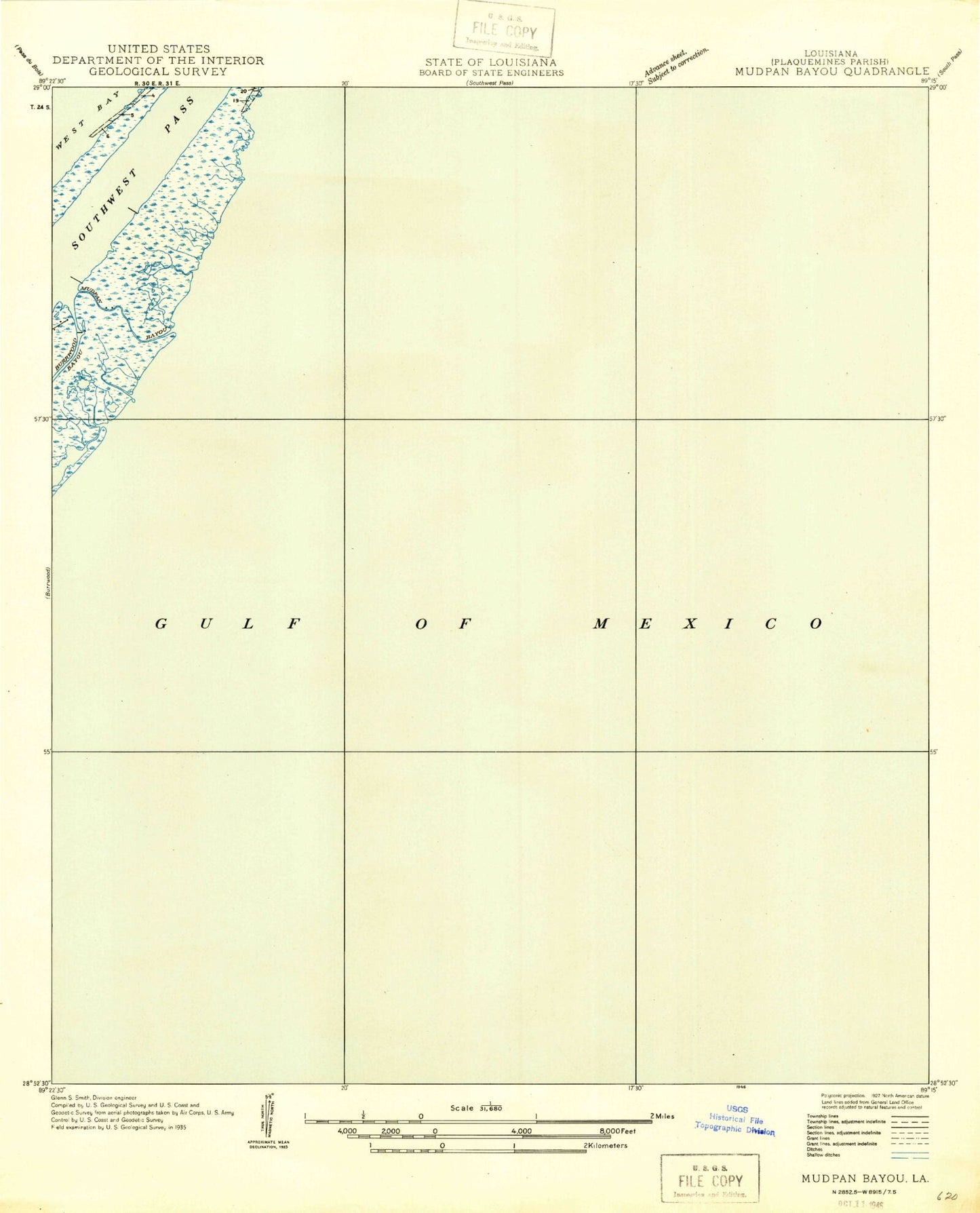 Classic USGS Burrwood Bayou East Louisiana 7.5'x7.5' Topo Map Image