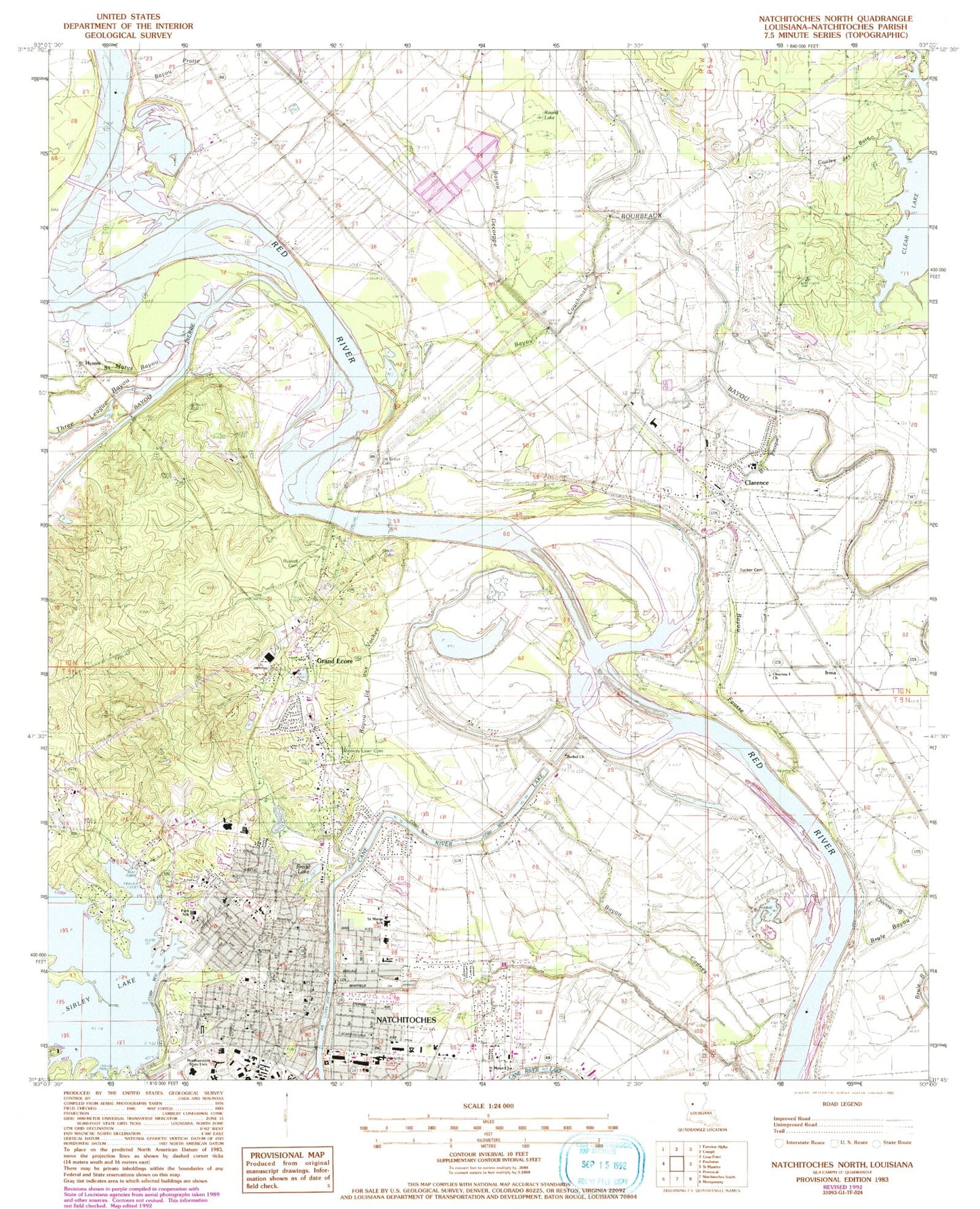 Classic USGS Natchitoches North Louisiana 7.5'x7.5' Topo Map Image