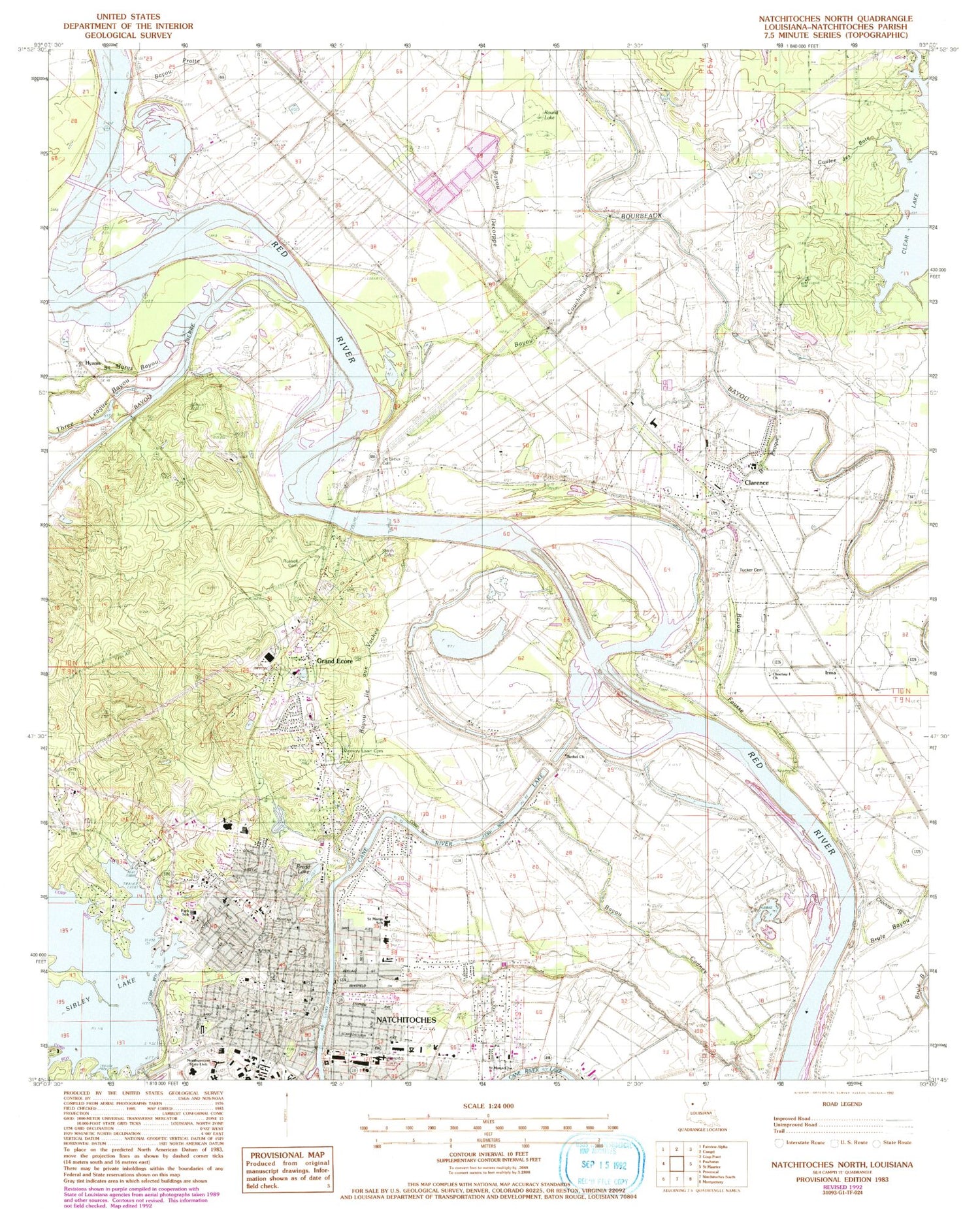 Classic USGS Natchitoches North Louisiana 7.5'x7.5' Topo Map Image