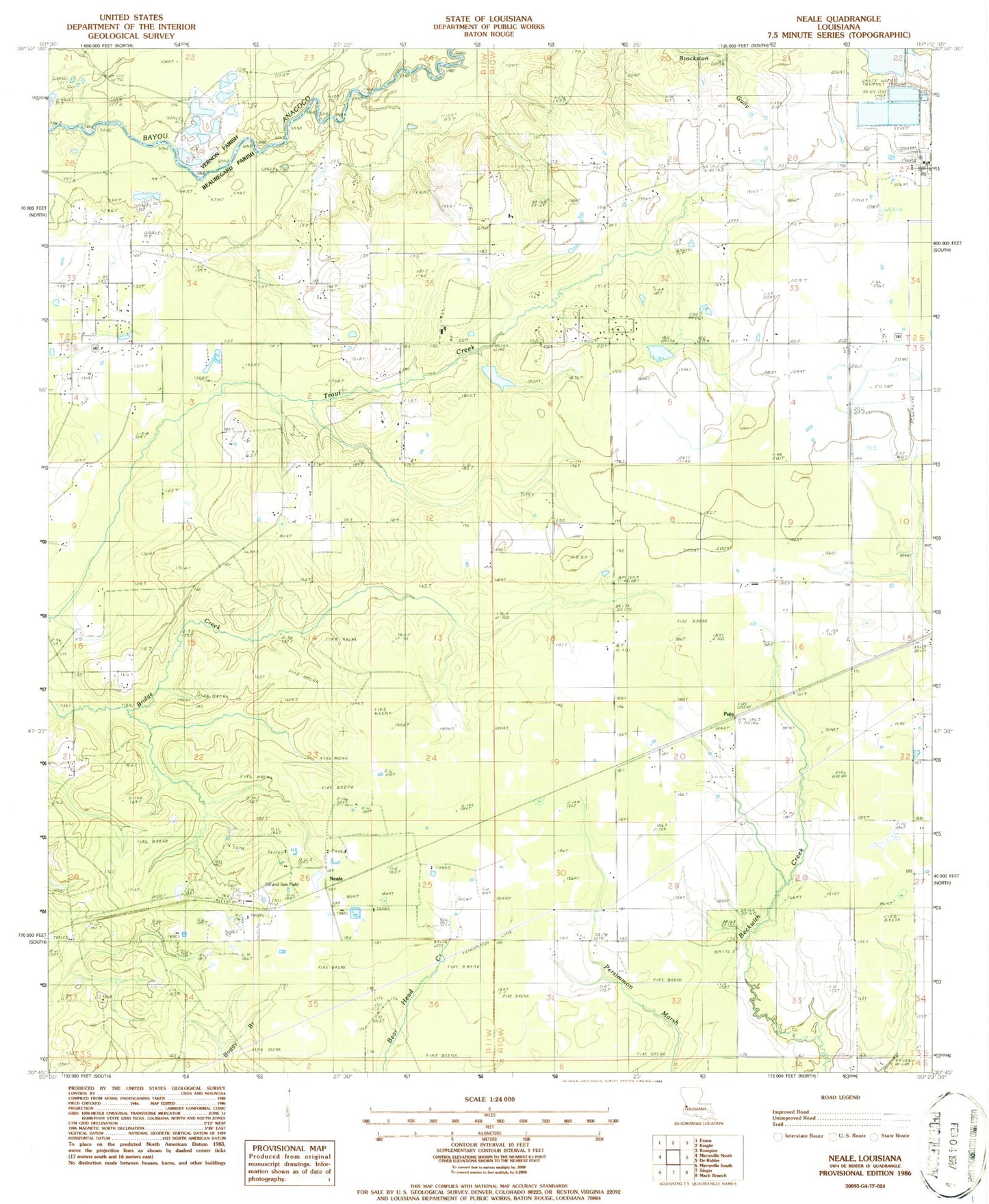 Classic USGS Neale Louisiana 7.5'x7.5' Topo Map Image