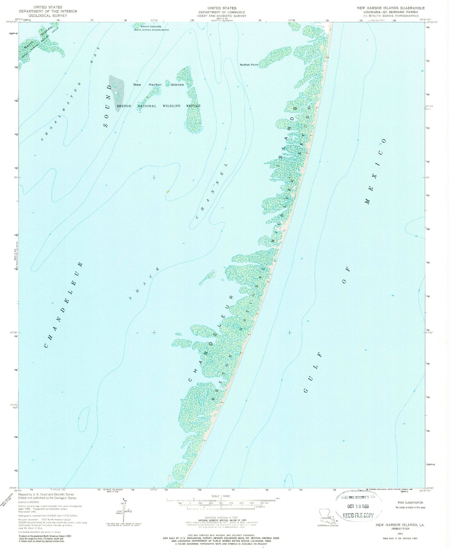 Classic USGS New Harbor Islands Louisiana 7.5'x7.5' Topo Map Image
