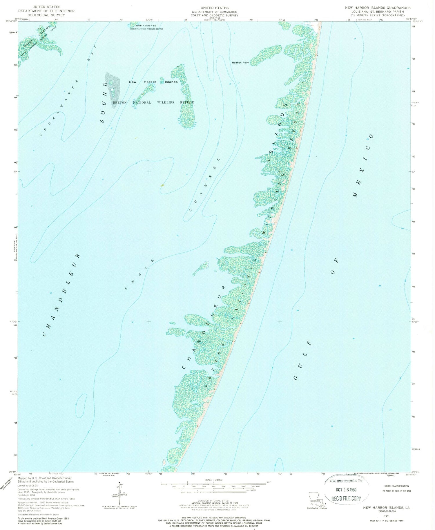 Classic USGS New Harbor Islands Louisiana 7.5'x7.5' Topo Map Image