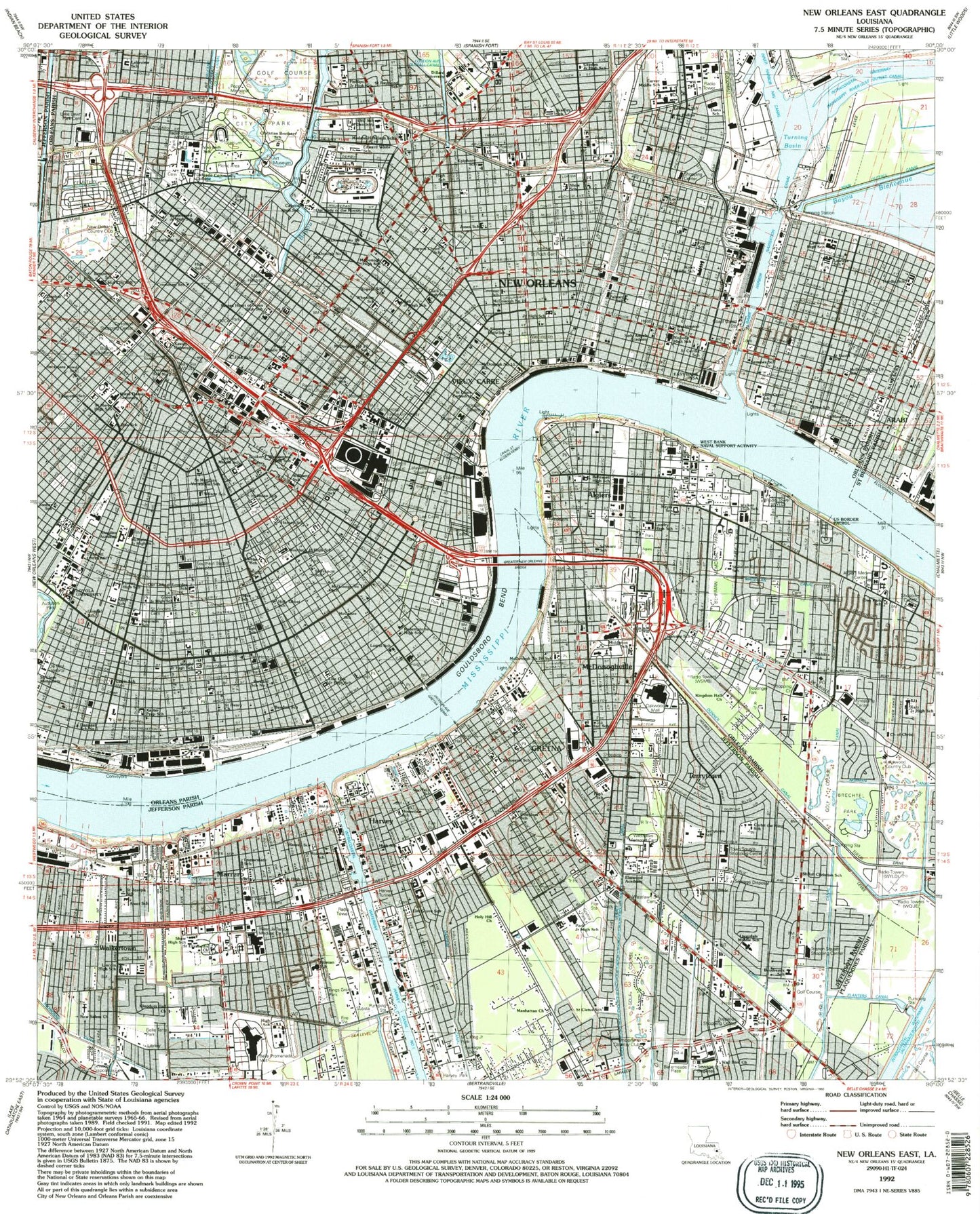 Classic USGS New Orleans East Louisiana 7.5'x7.5' Topo Map Image