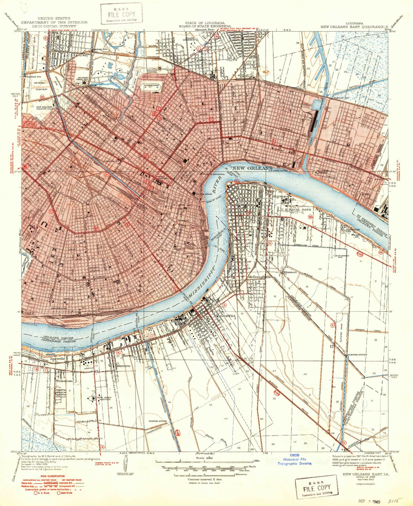 Classic USGS New Orleans East Louisiana 7.5'x7.5' Topo Map Image
