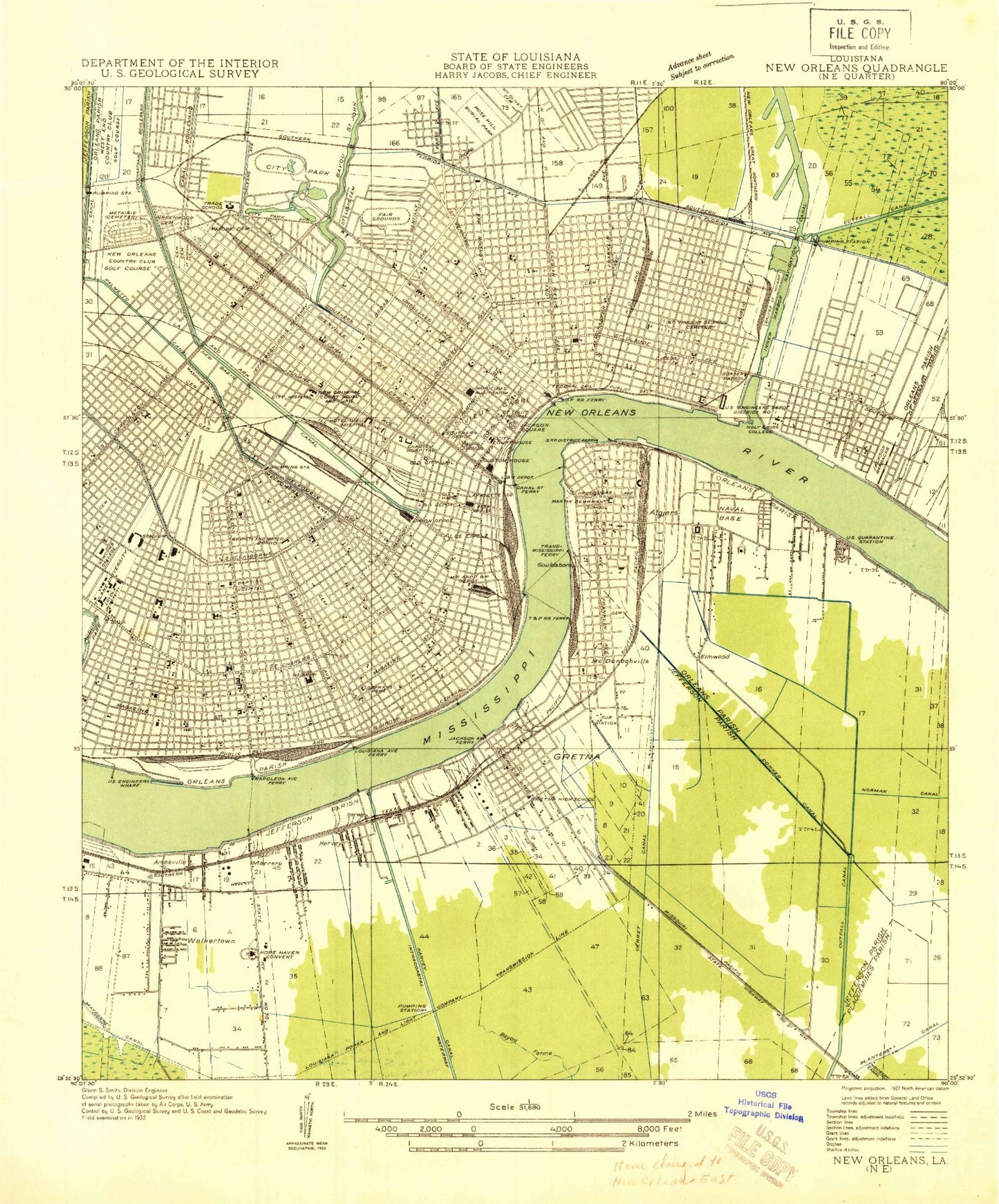 Classic USGS New Orleans East Louisiana 7.5'x7.5' Topo Map Image