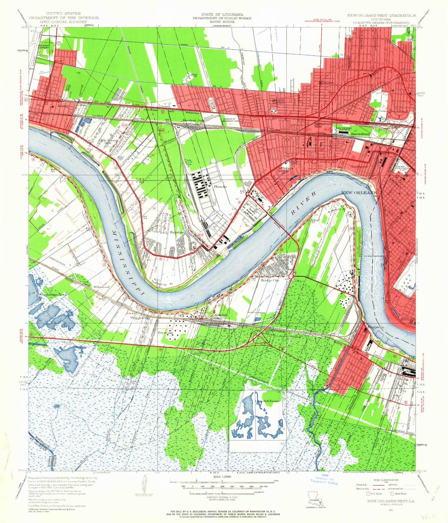 Classic USGS New Orleans West Louisiana 7.5'x7.5' Topo Map Image