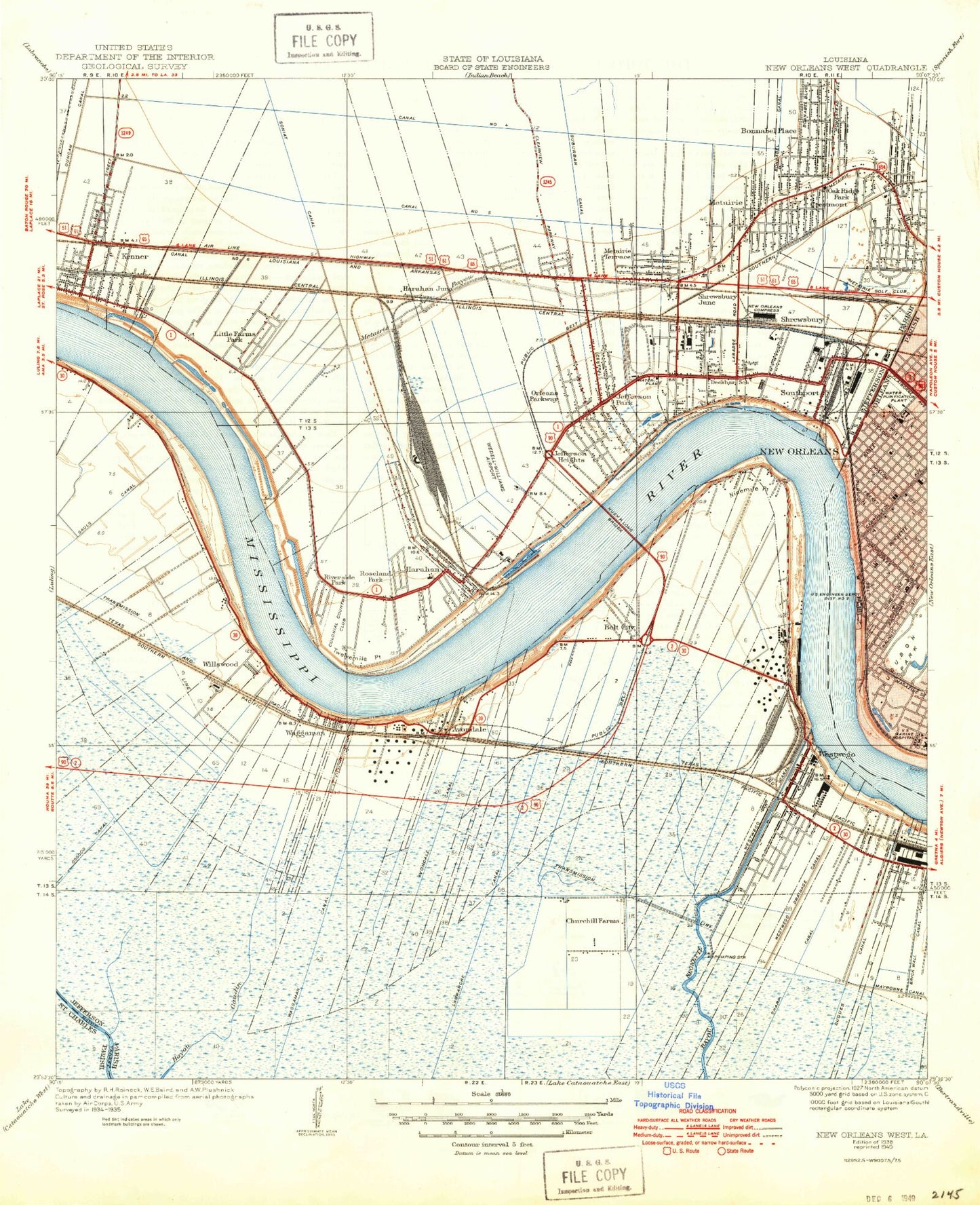 Classic USGS New Orleans West Louisiana 7.5'x7.5' Topo Map Image
