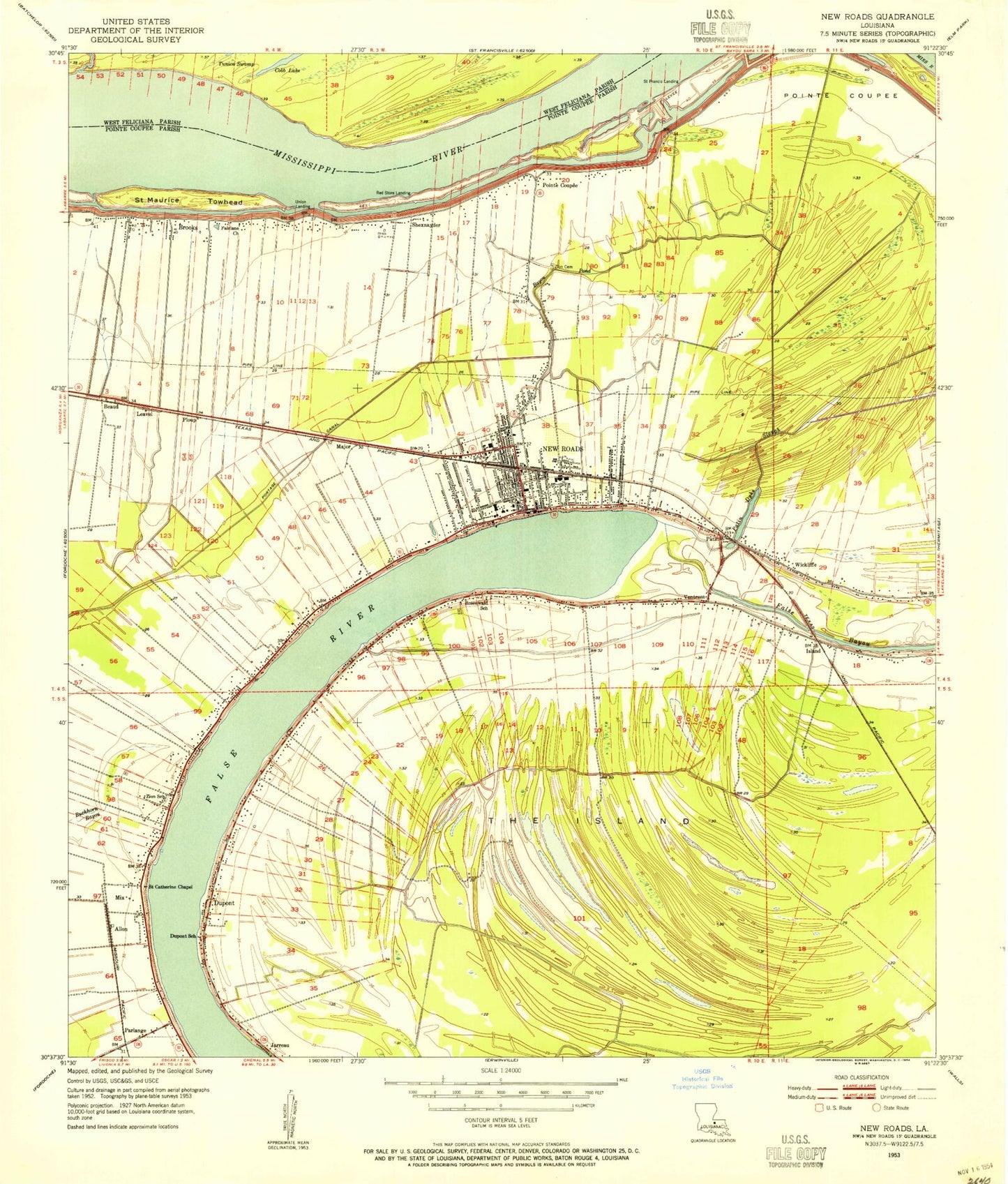 Classic USGS New Roads Louisiana 7.5'x7.5' Topo Map Image