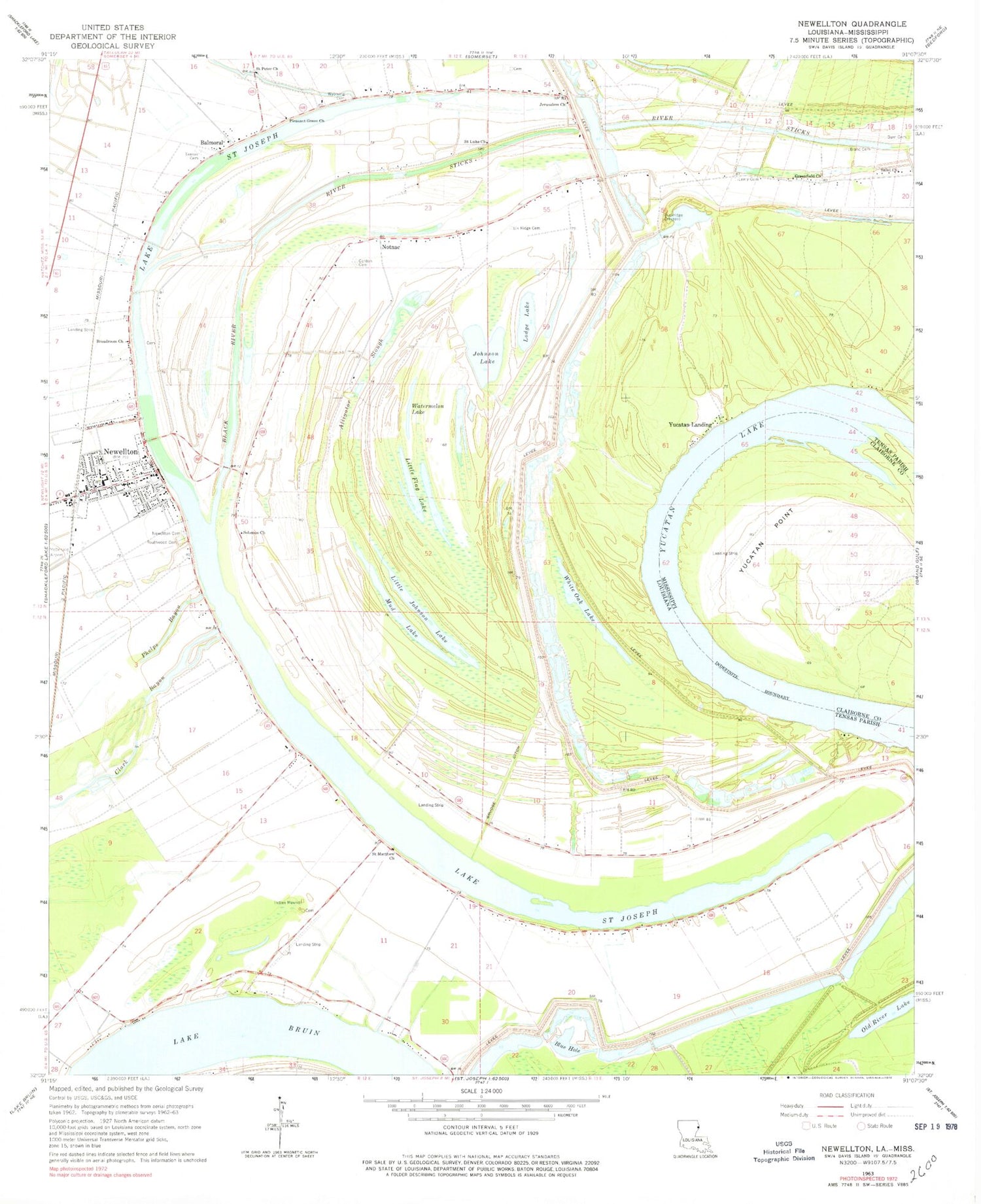 Classic USGS Newellton Louisiana 7.5'x7.5' Topo Map Image