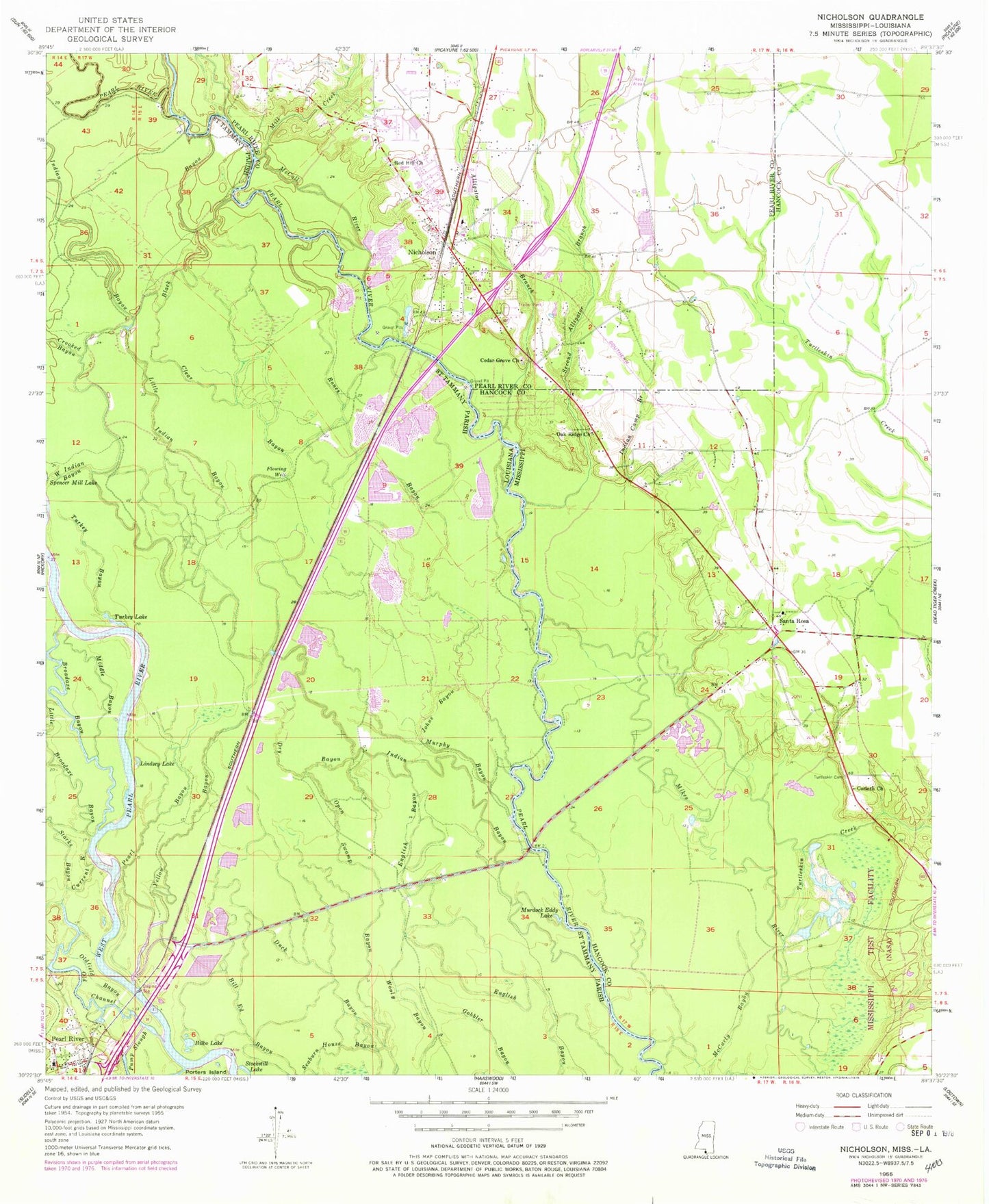 Classic USGS Nicholson Mississippi 7.5'x7.5' Topo Map Image