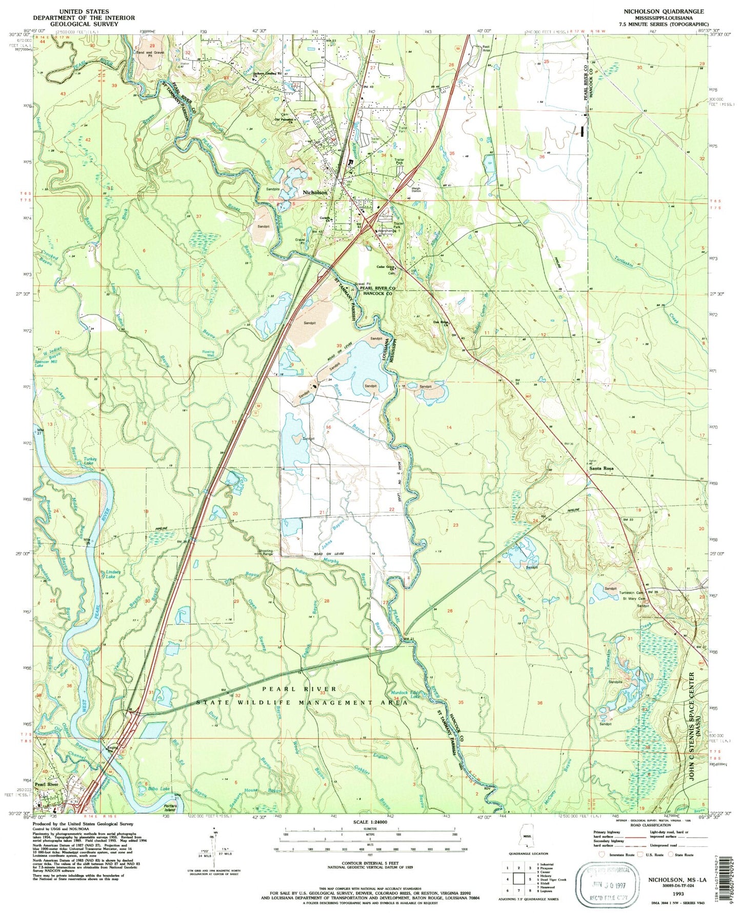 Classic USGS Nicholson Mississippi 7.5'x7.5' Topo Map Image