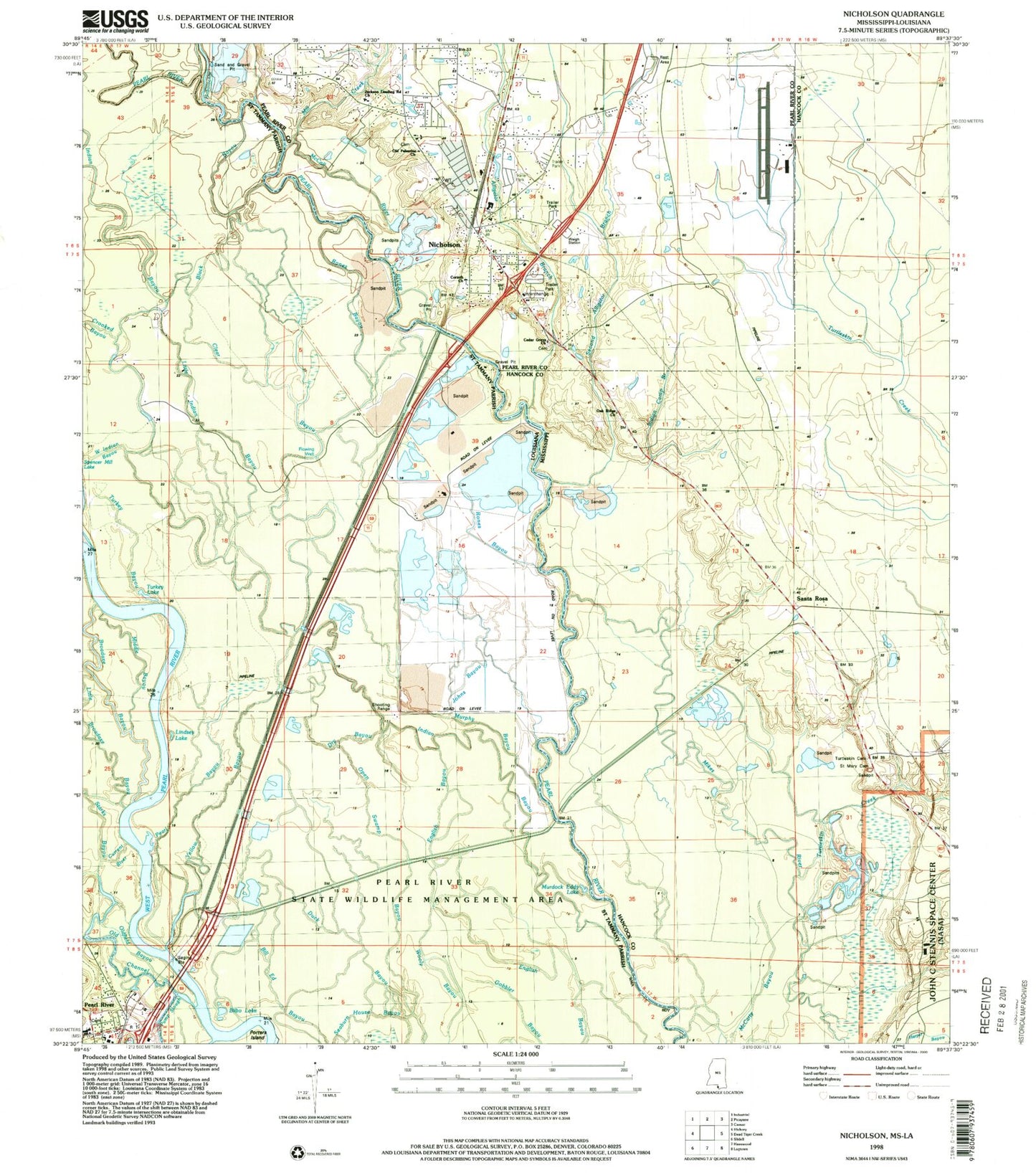 Classic USGS Nicholson Mississippi 7.5'x7.5' Topo Map Image