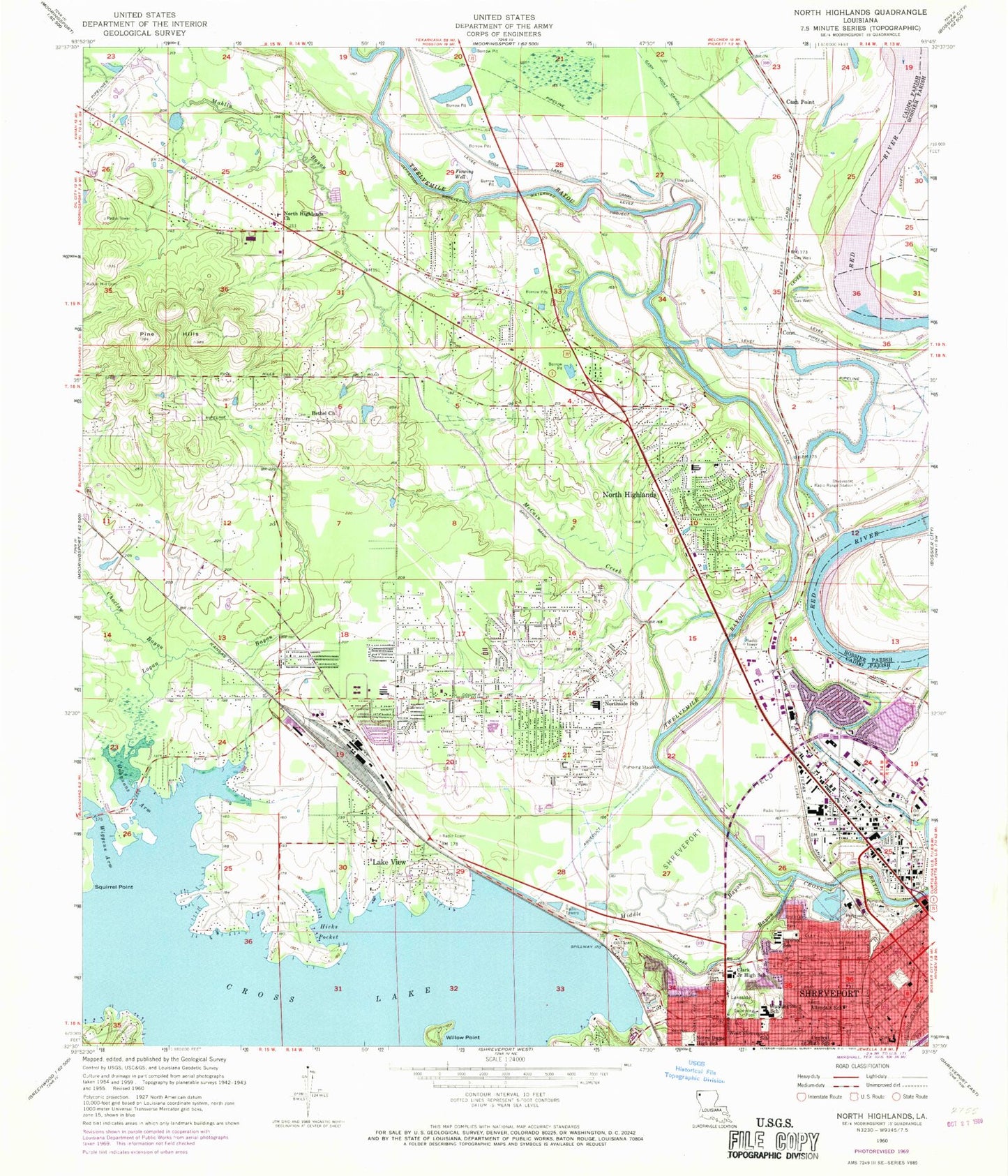 Classic USGS North Highlands Louisiana 7.5'x7.5' Topo Map Image