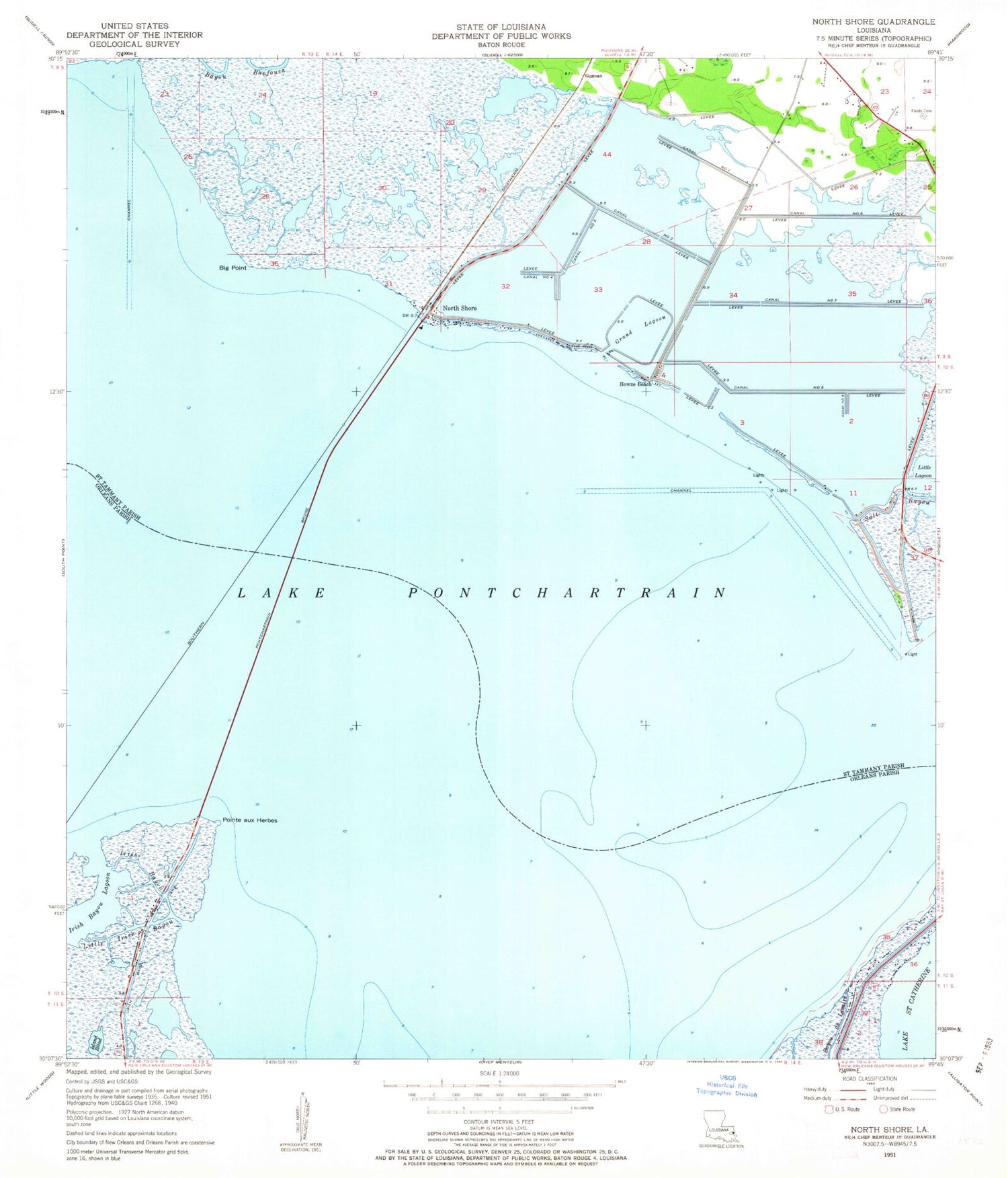 Classic USGS North Shore Louisiana 7.5'x7.5' Topo Map Image