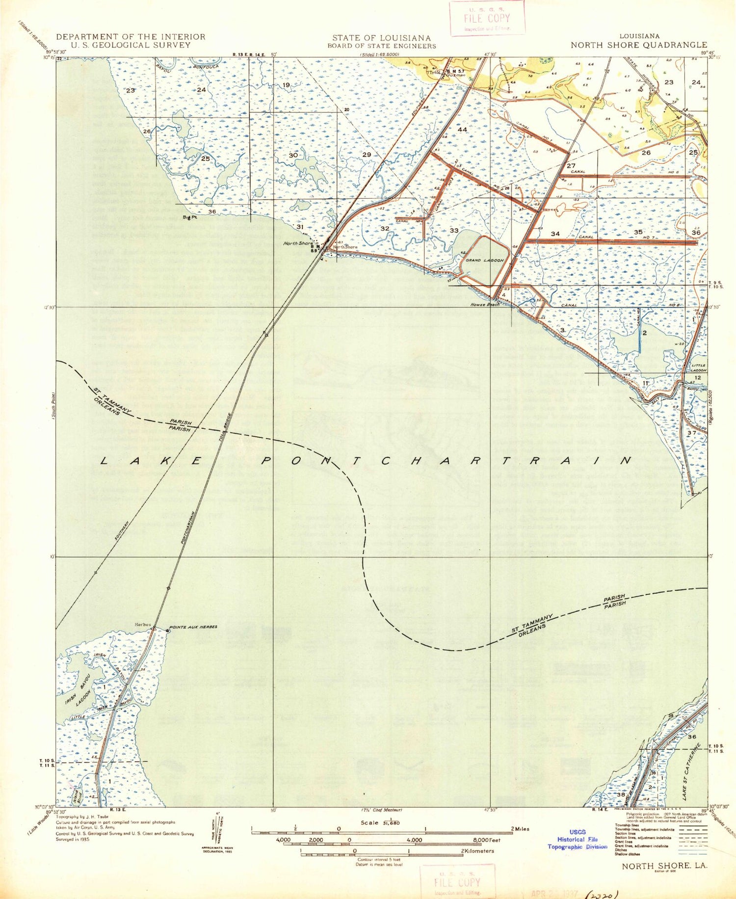 Classic USGS North Shore Louisiana 7.5'x7.5' Topo Map Image