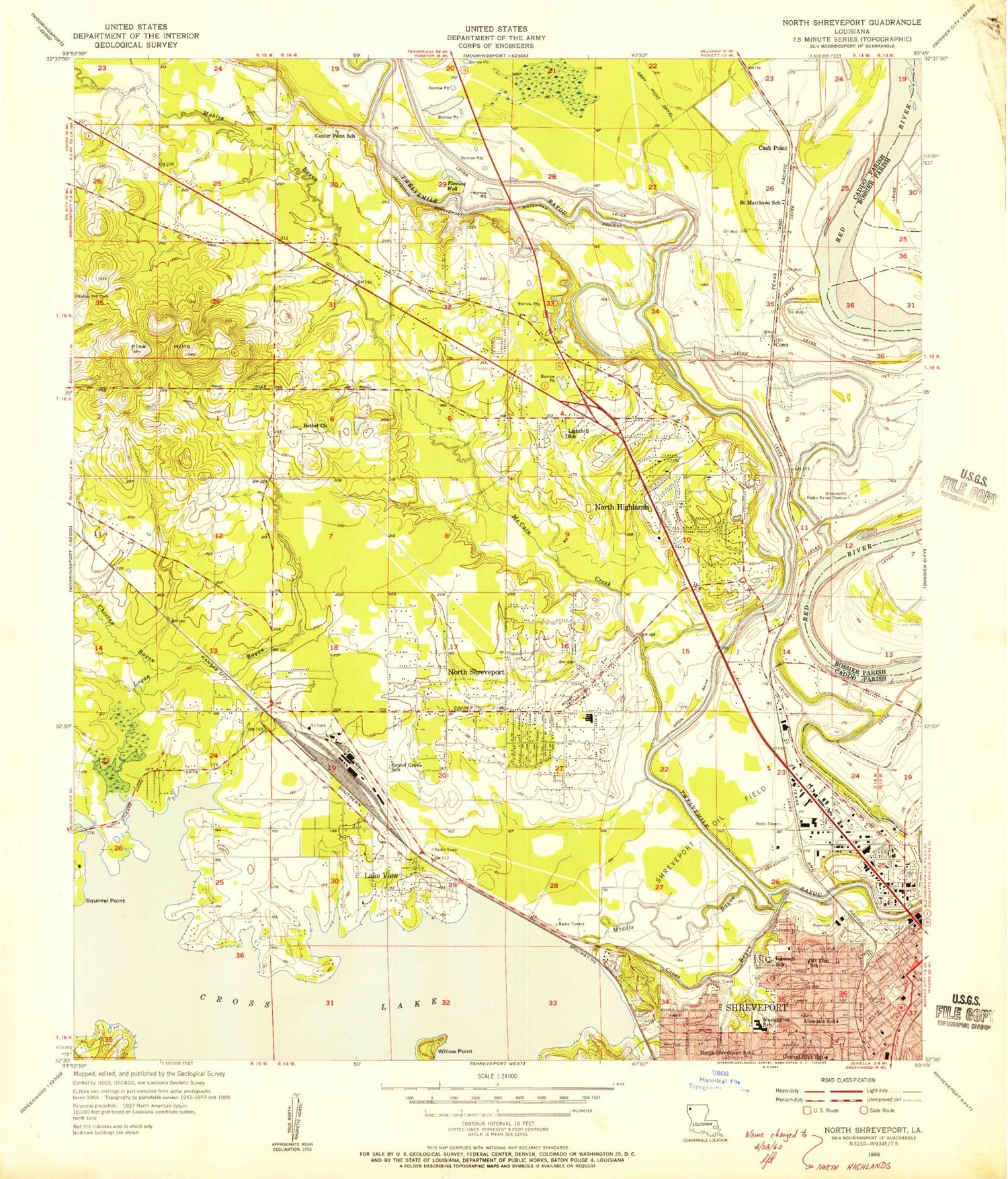 Classic USGS North Highlands Louisiana 7.5'x7.5' Topo Map Image