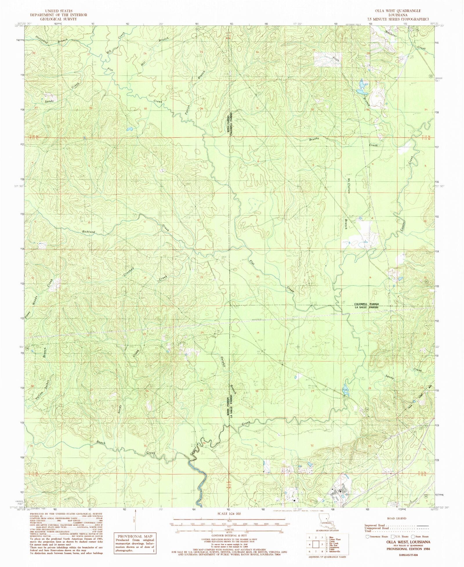 Classic USGS Olla West Louisiana 7.5'x7.5' Topo Map MyTopo Map Store
