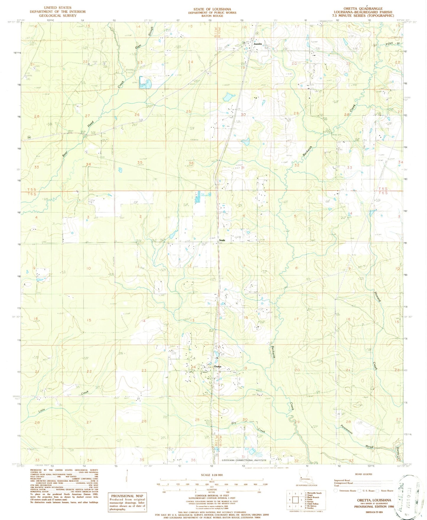 Classic USGS Oretta Louisiana 7.5'x7.5' Topo Map Image