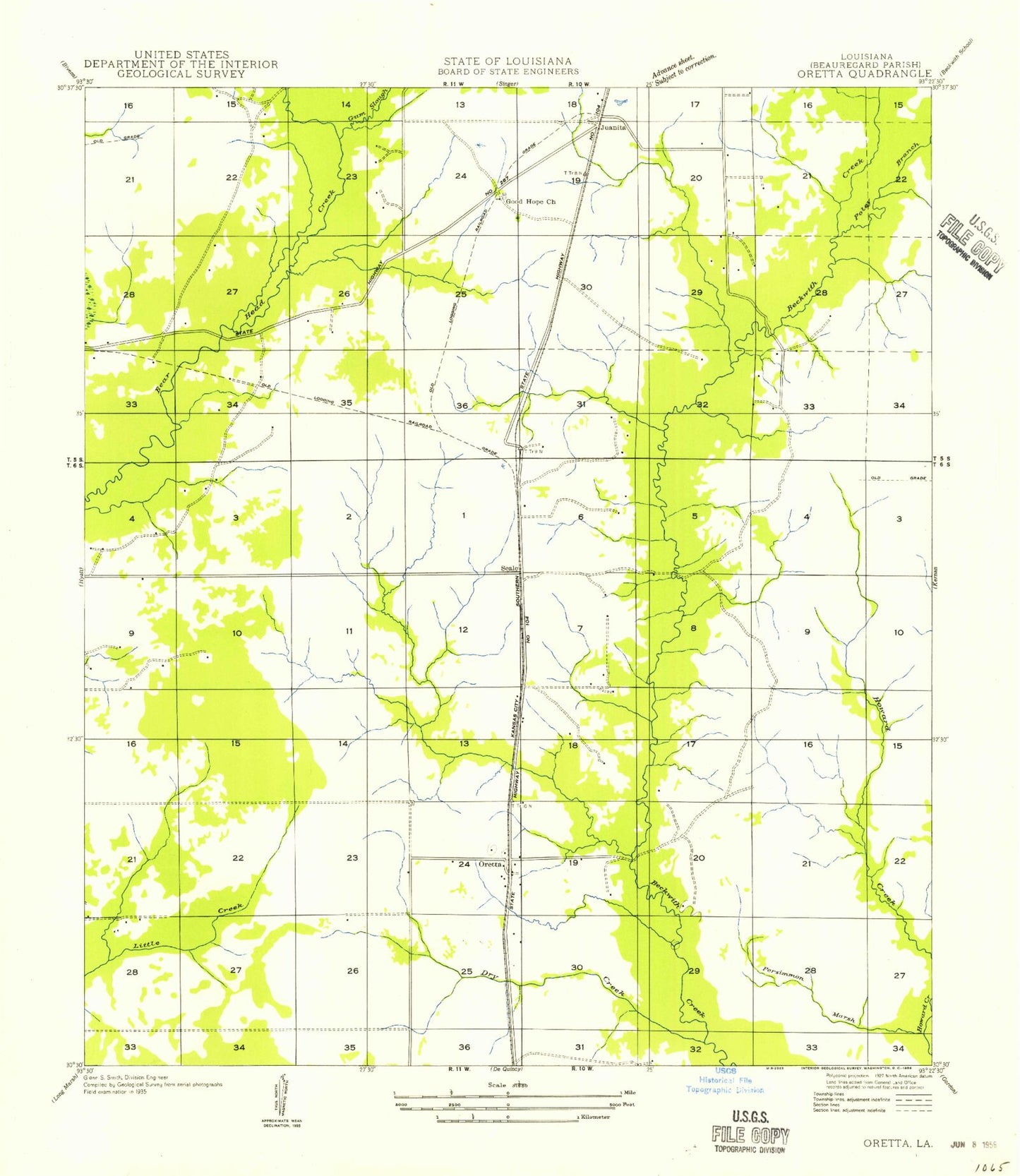 Classic USGS Oretta Louisiana 7.5'x7.5' Topo Map Image