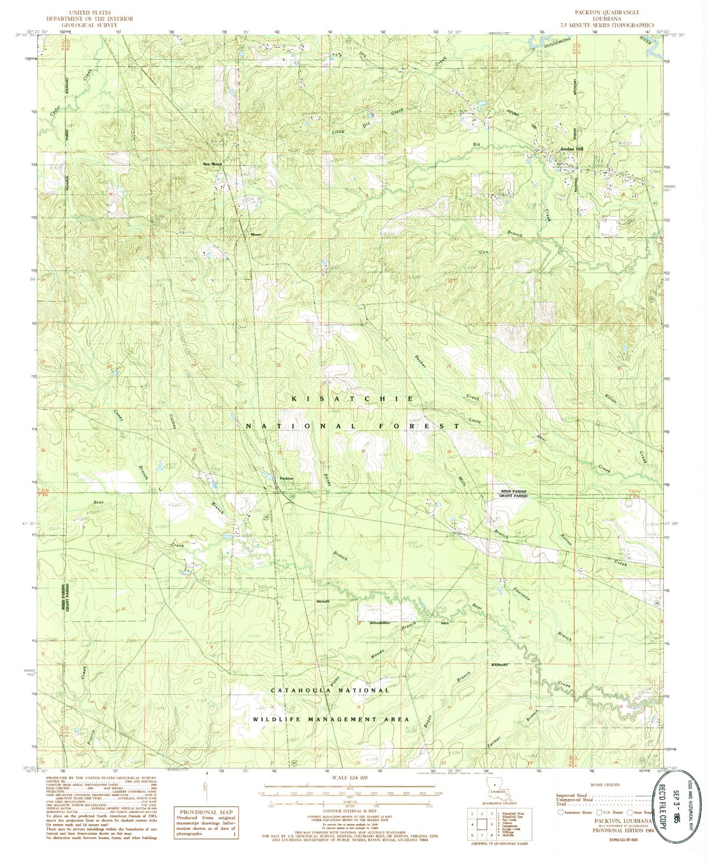 Classic USGS Packton Louisiana 7.5'x7.5' Topo Map Image