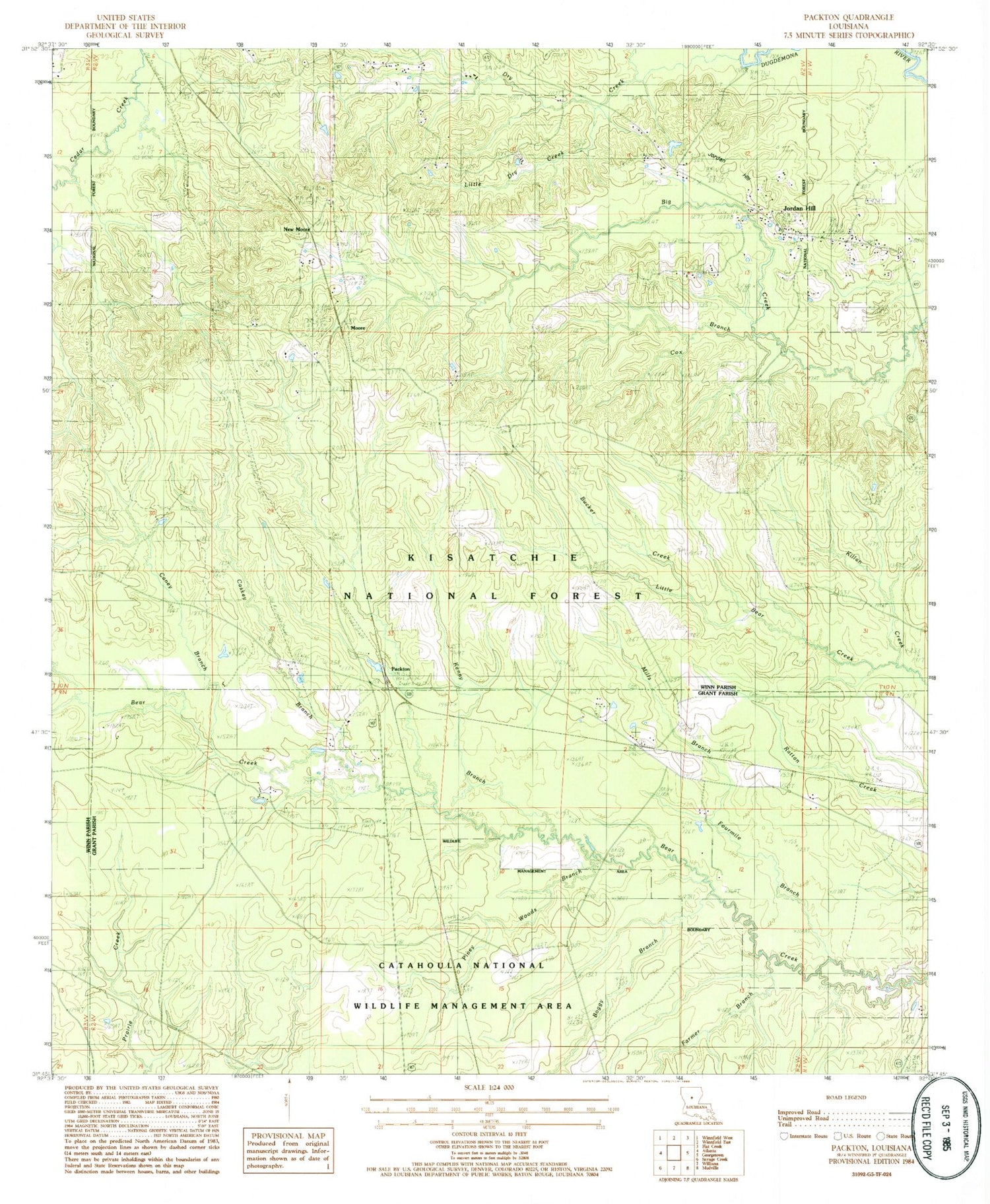 Classic USGS Packton Louisiana 7.5'x7.5' Topo Map Image