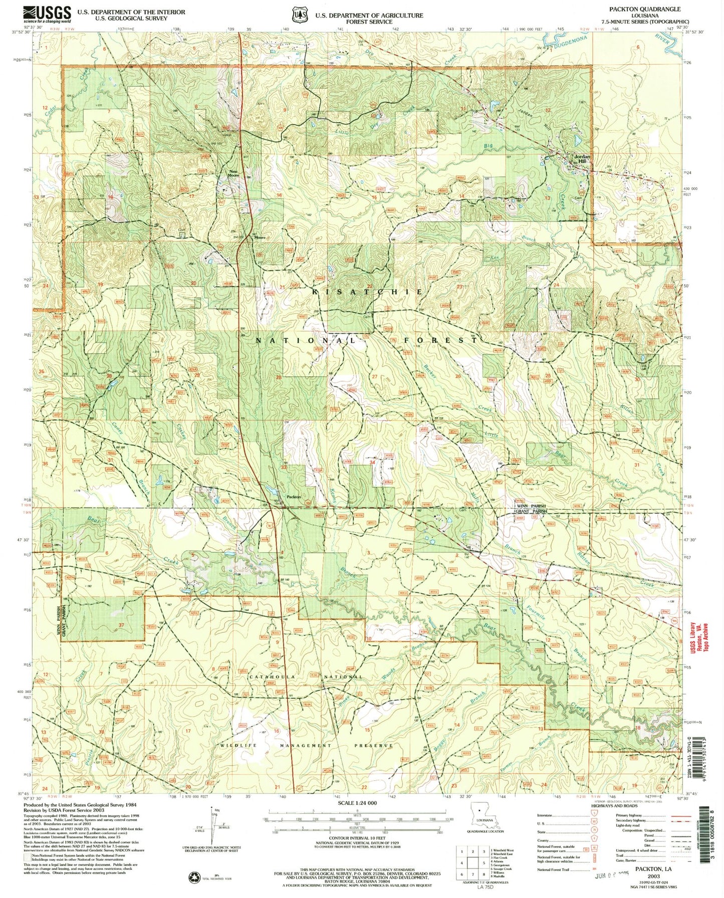 Classic USGS Packton Louisiana 7.5'x7.5' Topo Map Image